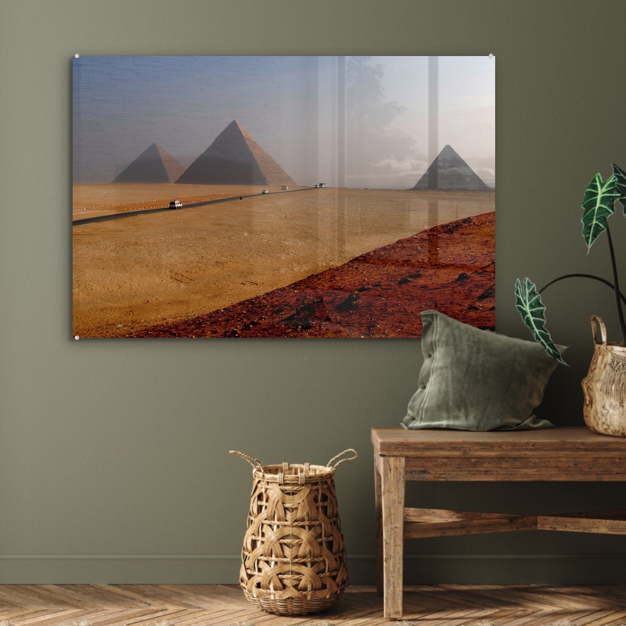 dem & Wohnzimmer Acrylglasbild Acrylglasbilder Schlafzimmer Pyramiden Gizeh, den zu Auf von St), (1 MuchoWow Weg