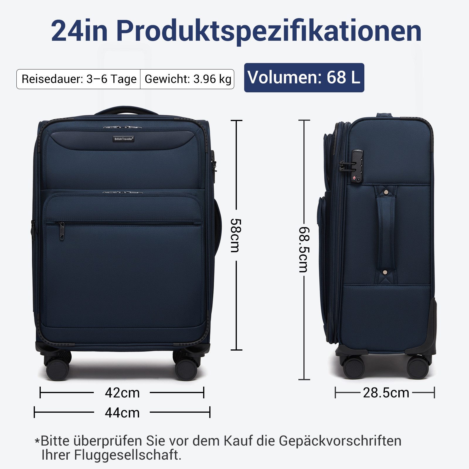 British Traveller Handgepäck-Trolley Stoffkoffer erweiterbar mit Frontfäche günstig online kaufen