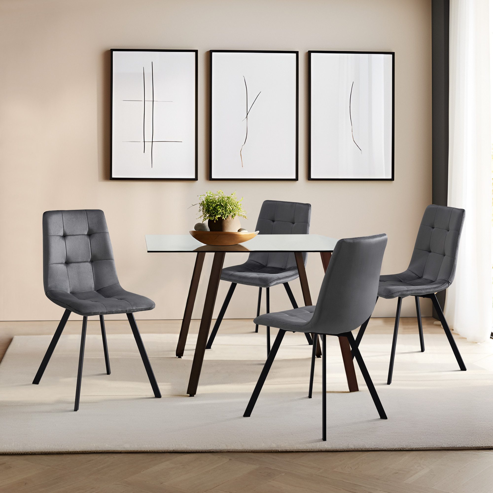en.casa Esszimmerstuhl, »Lexnitz« 4er Set Eckige günstig online kaufen