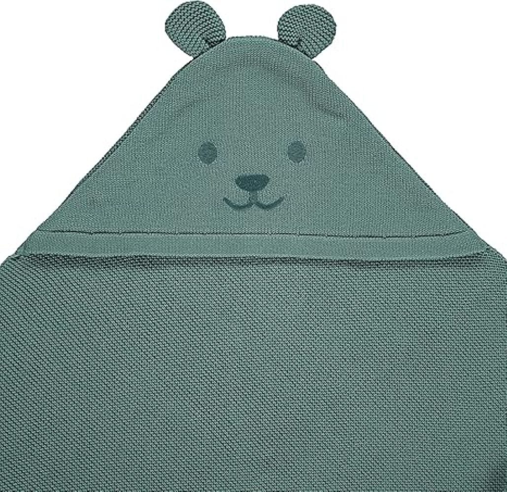 Babydecke Strickdecke mit Kapuze Decke grün, Steiff