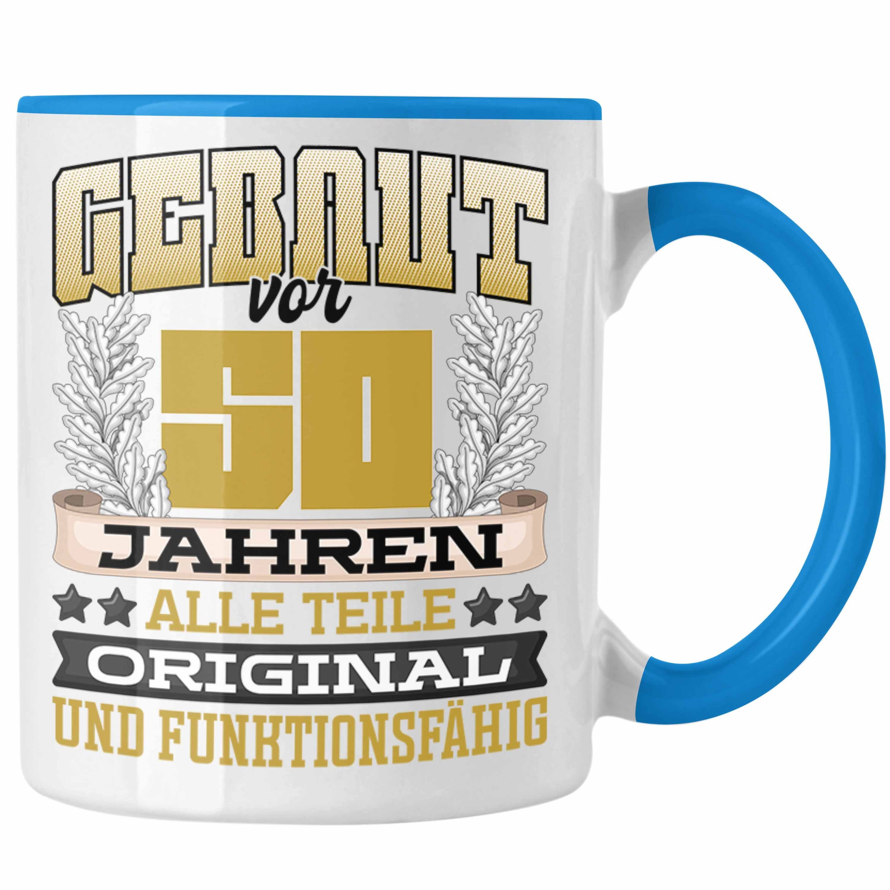 Trendation Tasse 50er Geburtstag Tasse Geschenk Frauen Männer Spruch Gebaut Vor 50er Ja Blau