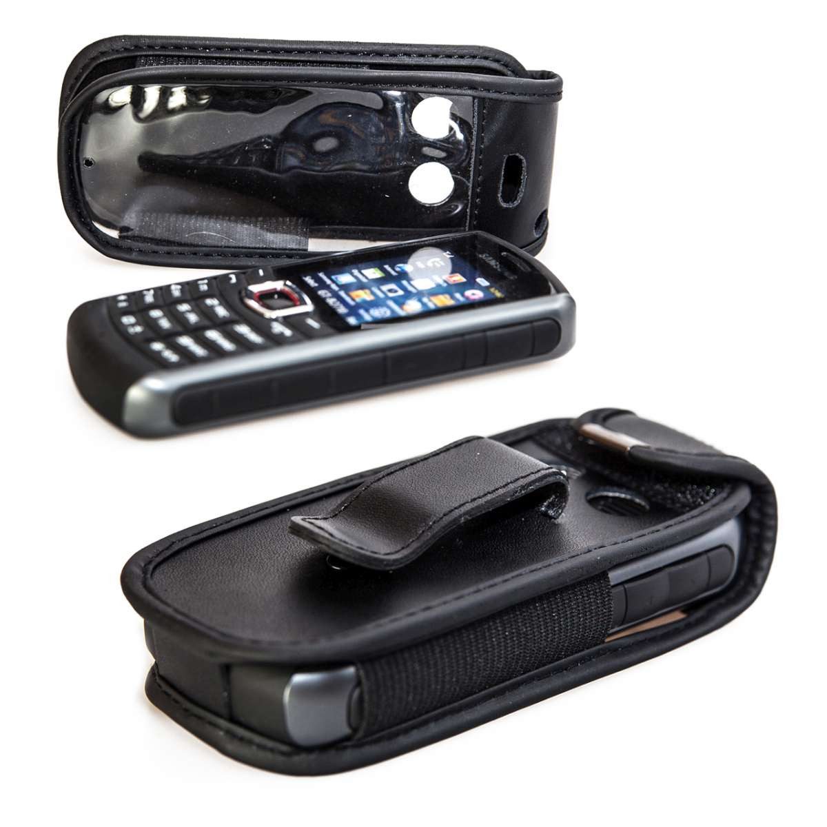 Handytasche Ledertasche für Samsung B2710, mit Gürtelclip schwarz, Echtleder