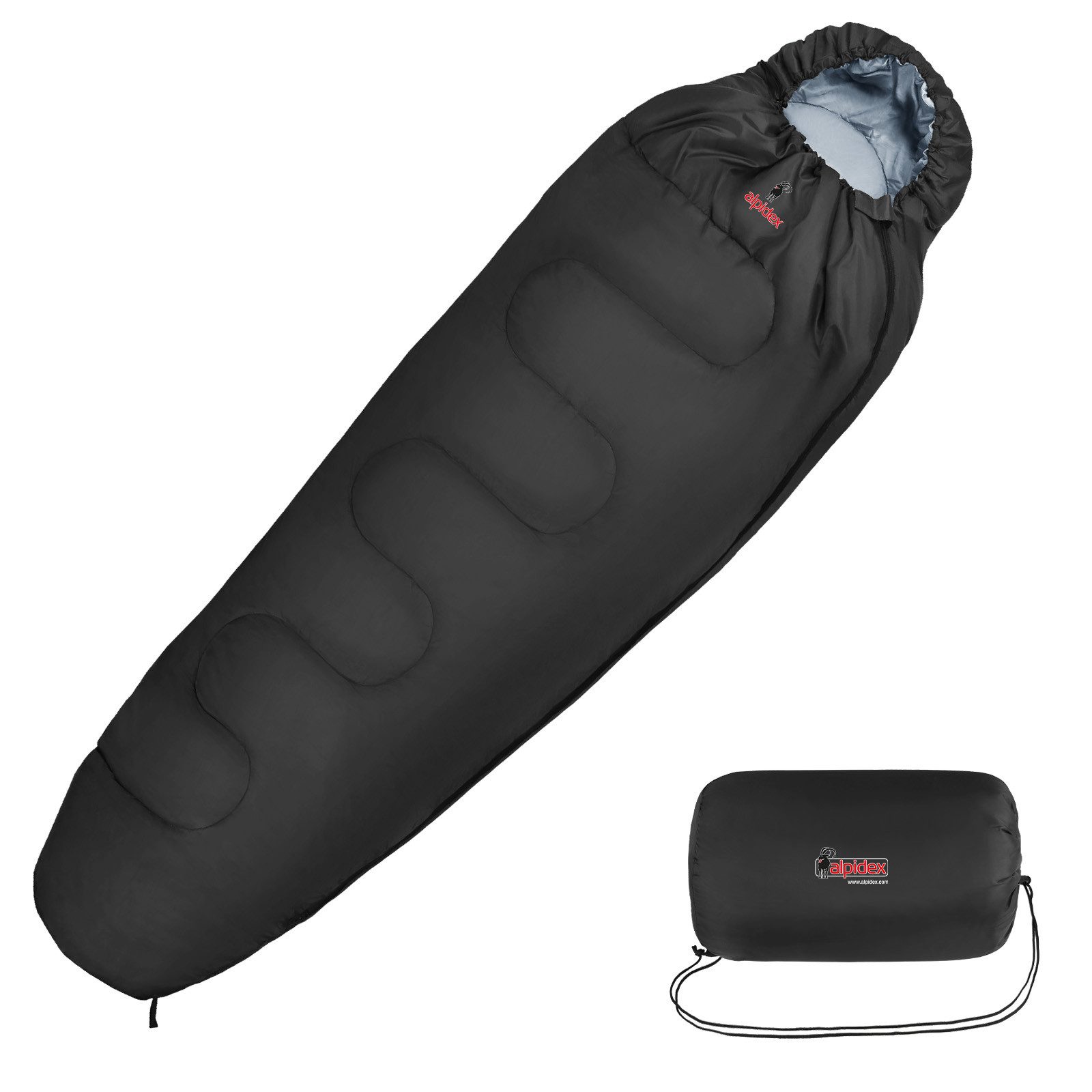 ALPIDEX Mumienschlafsack Mumienschlafsack 225 x 80 cm bis -17 Grad, Reißverschluss rechts