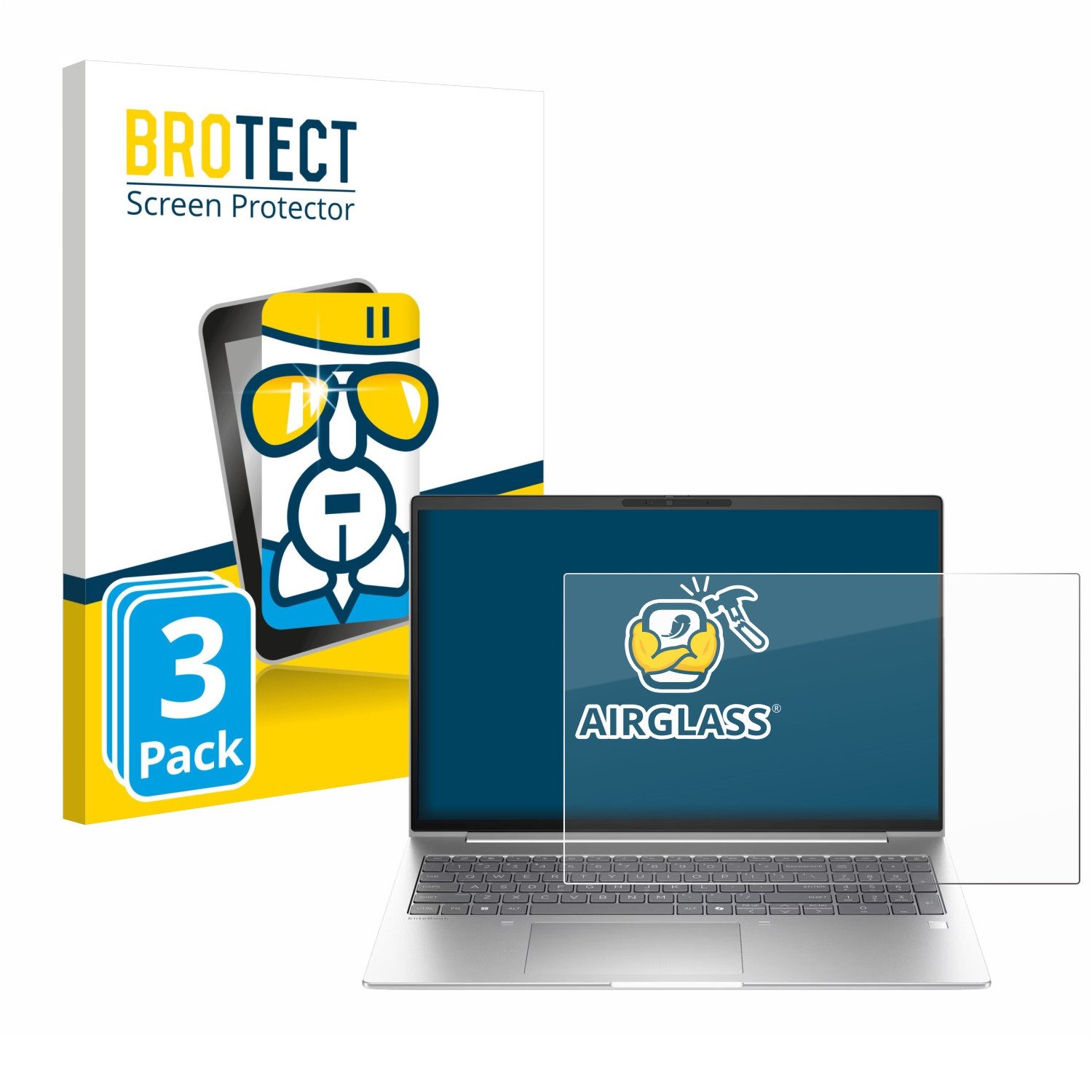 BROTECT Displayschutzglas Folie für HP EliteBook 6 G1i 13, 3 Stück, Schutzfolie Glas Panzer Display Schutz klar