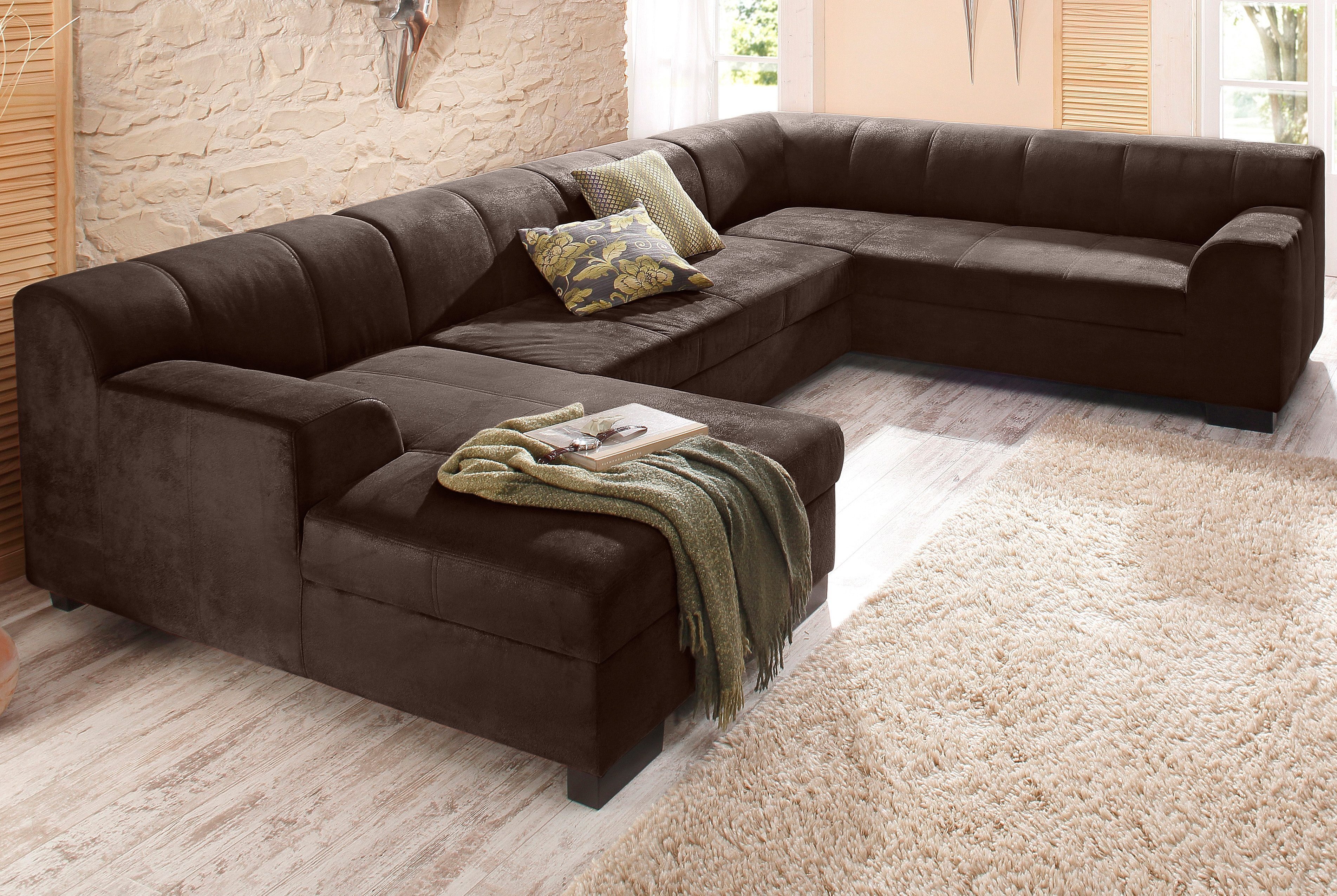 Home affaire Wohnlandschaft Falk klare Linien, zeitlos und komfortabel, U-Form, mit Federkern und wahlweise mit Bettfunktion