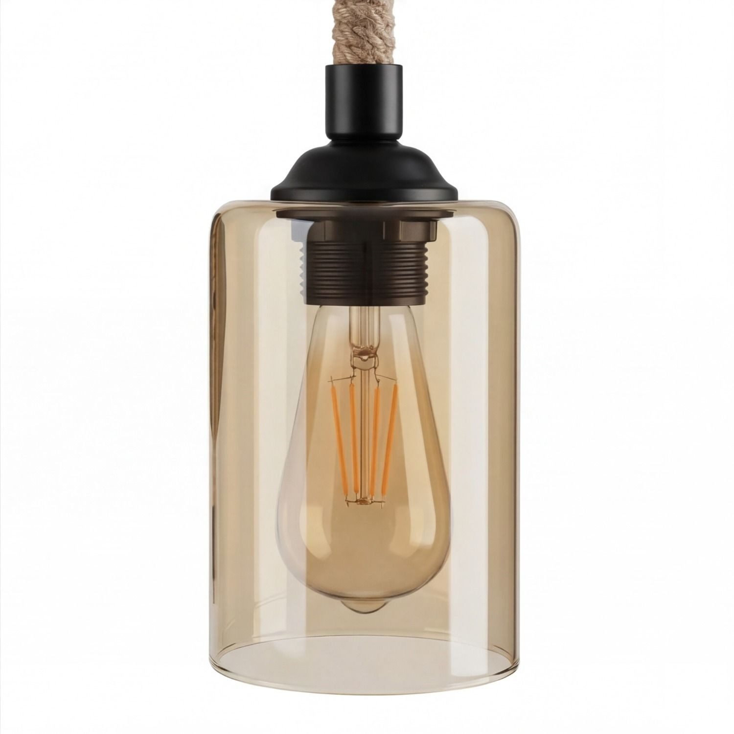 Licht-Erlebnisse Wandleuchte AHRENS, ohne Leuchtmittel, Rauchglas Jute Metall E27 31 cm hoch Schwarz Bernstein Natur Rustikal – Bild 4 von 5