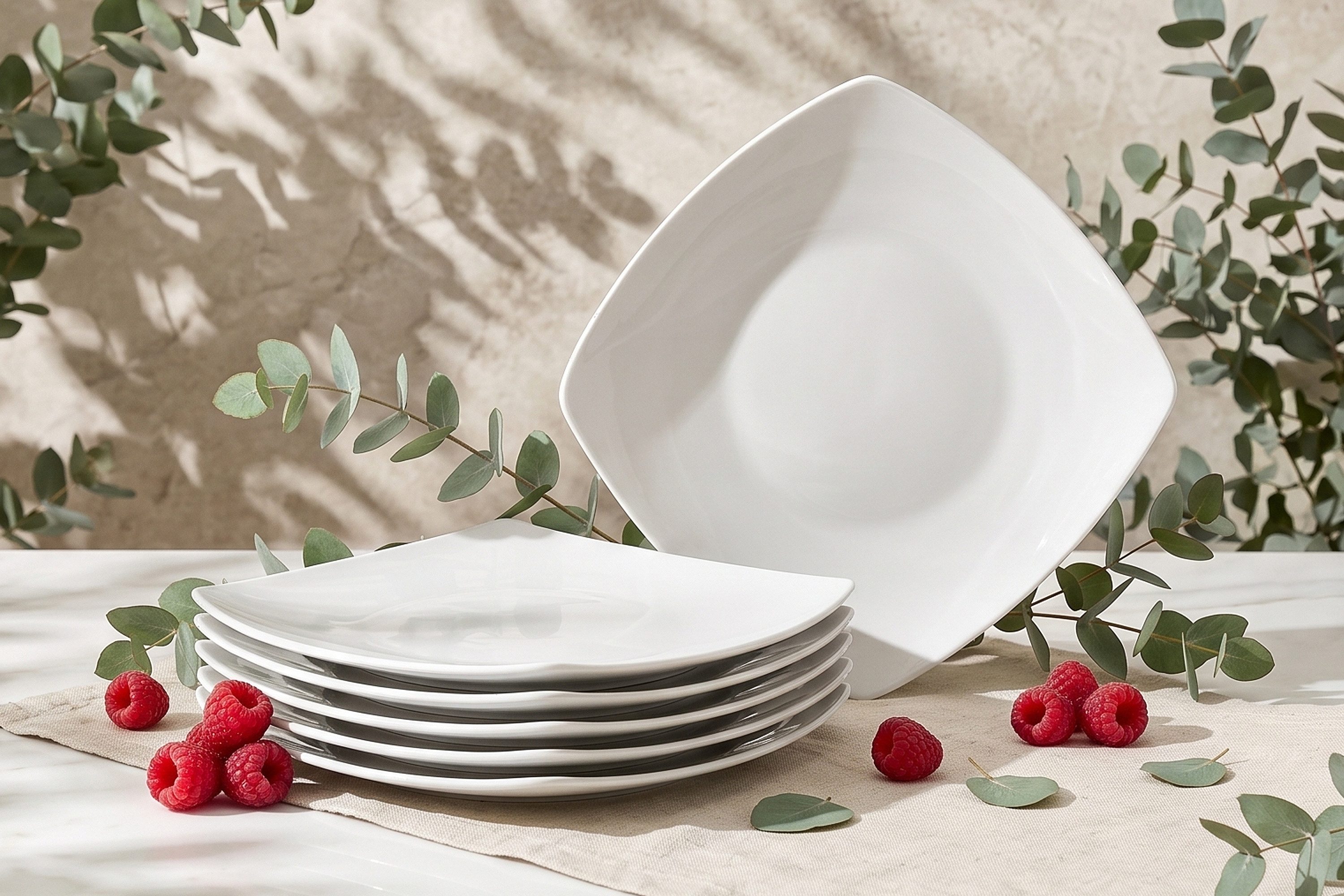 KONSIMO® Teller-Set CARLINA Dessertteller Geschirrset (6-tlg), 6 Personen, Porzellan, Spulmachinen- und Mikrowellengeeignet, quadratisch