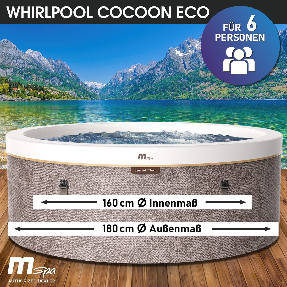 BRAST Whirlpool MSpa Verto-Serie, 5 Modelle, In- Outdoor Pool, Winterfest, Aufstellbecken, (MSpa Cocoon für 6 Personen mit Schaumstruktur, Ø180x65cm, 130 Massagedüsen in 3 Intensitäten), einfache Steuerung per App