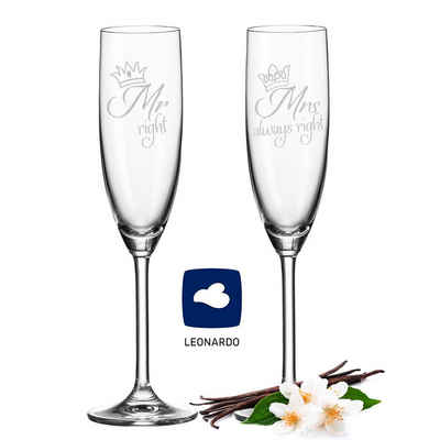 GRAVURZEILE Sektglas »Leonardo Sektgläser Mr. Right & Mrs. Always Right - Sektgläser zur Hochzeit - Hochzeitsgeschenke für Brautpaar - Lustige Geschenkidee«, Glas