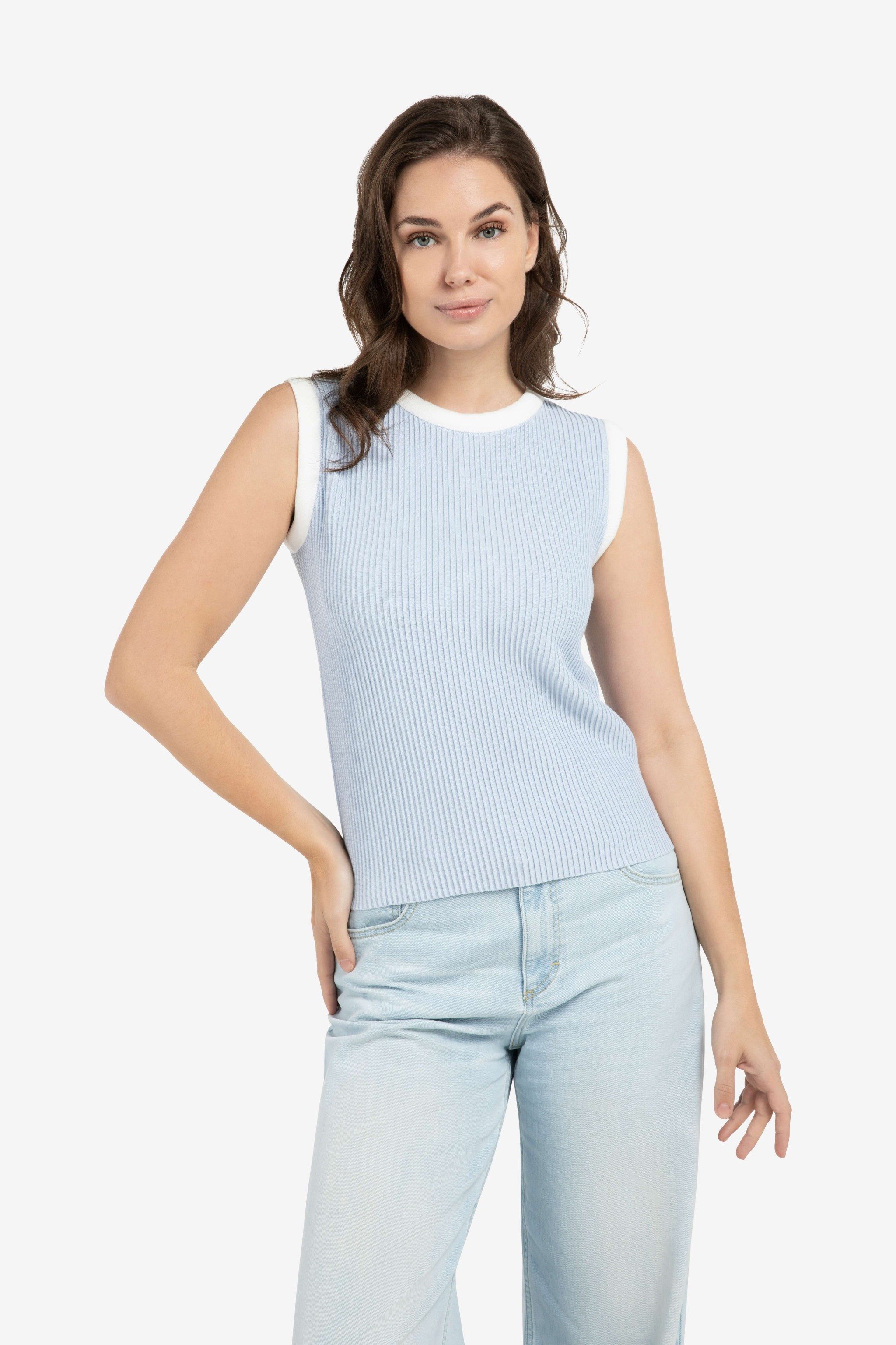 YAYA Sweatjacke Ärmelloser gerippter Pullover mit Rundhalsausschnitt günstig online kaufen