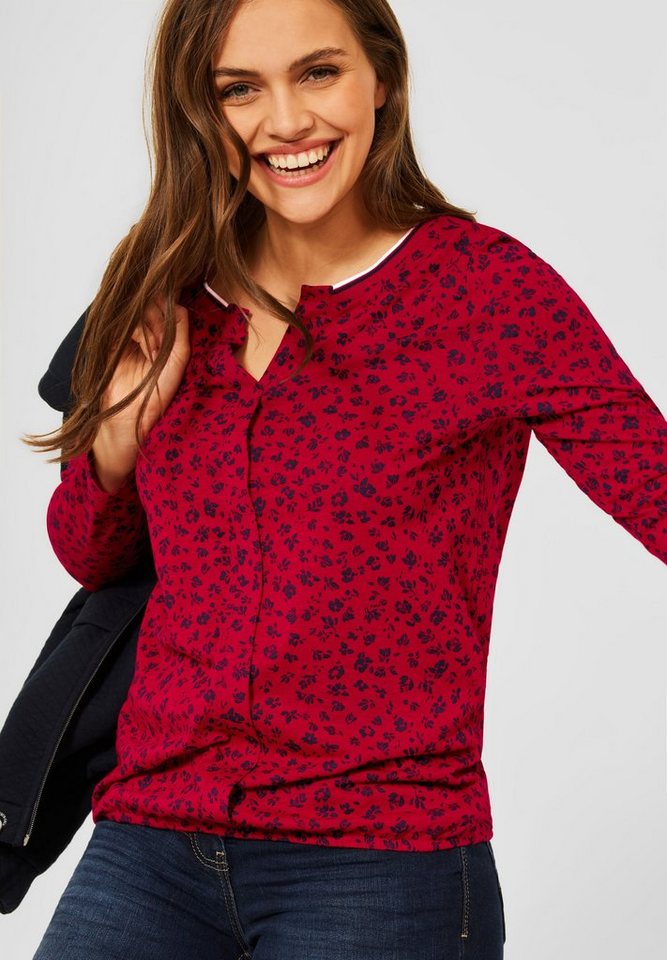 Cecil Langarmshirt Cecil Langarmshirt im Tunika Style in Cherry Red (1-tlg)  Gummizugsaum