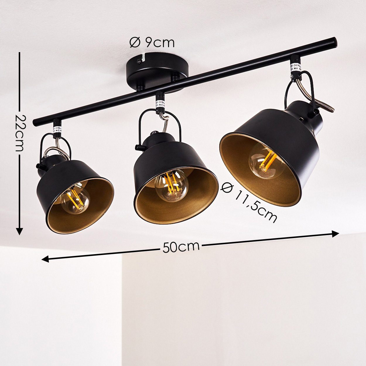 hofstein Deckenleuchte »Rimini« Deckenlampe aus Metall in Schwarz/Gold, ohne Leuchtmittel, mit verstellbaren Strahlern, 3xE14, Spot im Retro/Vintage Design