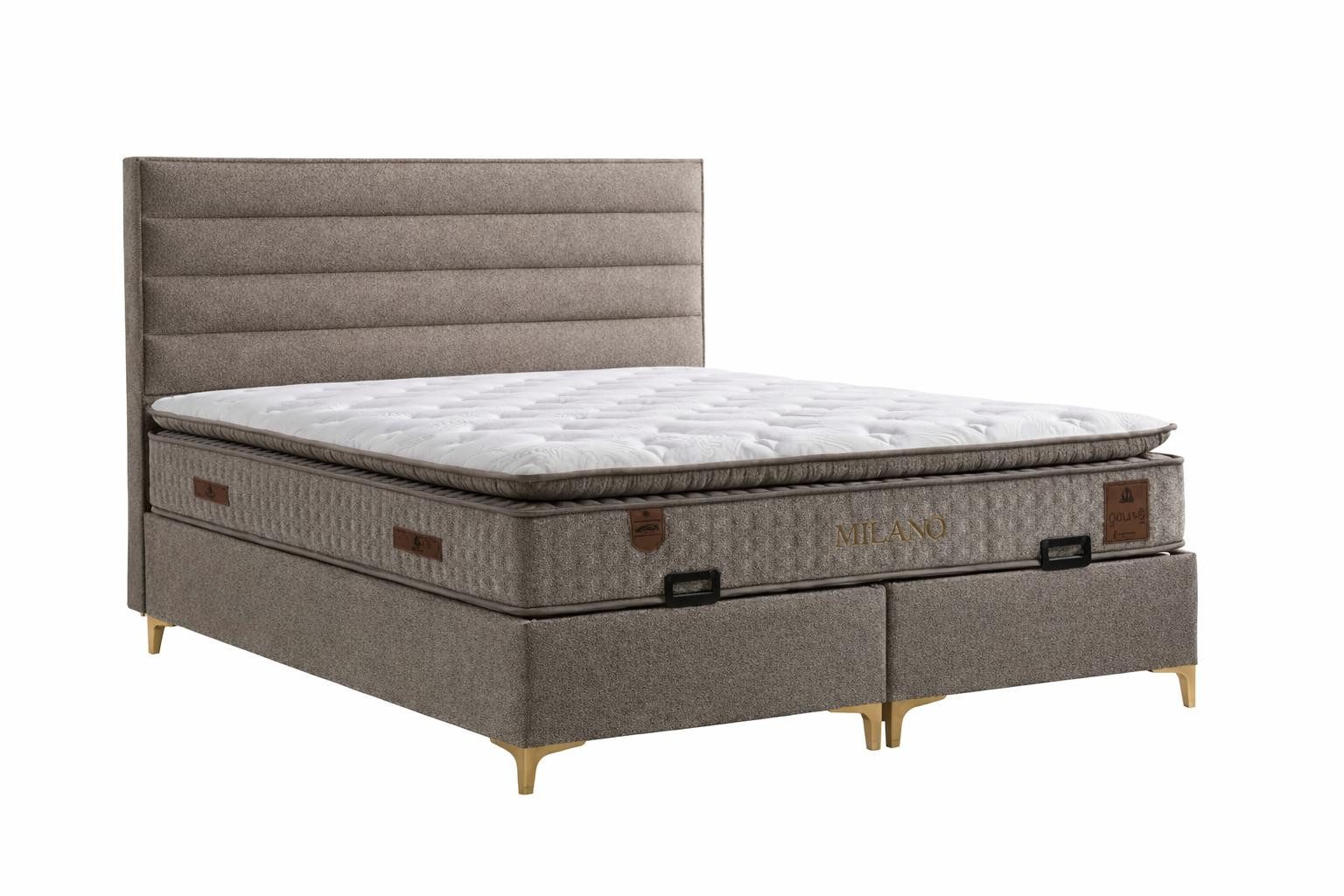 Boxspringbett Bett mit Matratze Moderner Stil Braun Bett mit Stauraum Stoffbezug