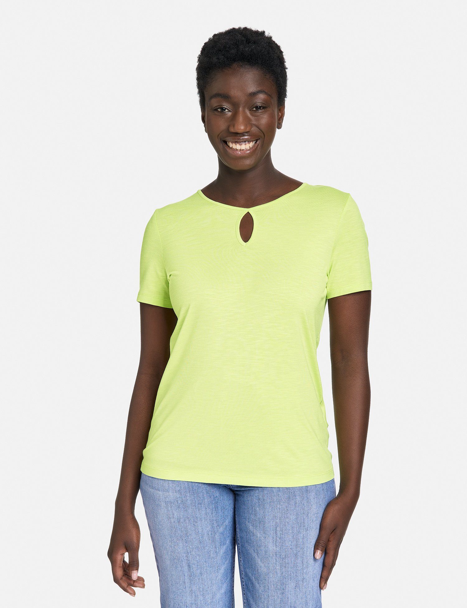 GERRY WEBER Kurzarmshirt T-Shirt mit geknöpftem Tropfenauschnitt Light Lime