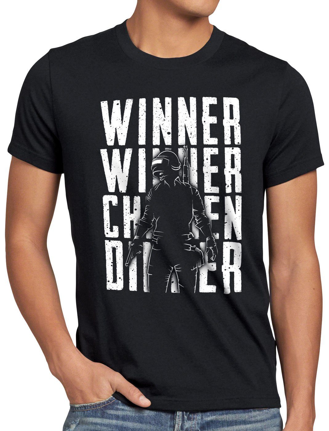style3 Print-Shirt Herren T-Shirt Winner Winner Chicken Dinner pvp multiplayer schwarz
