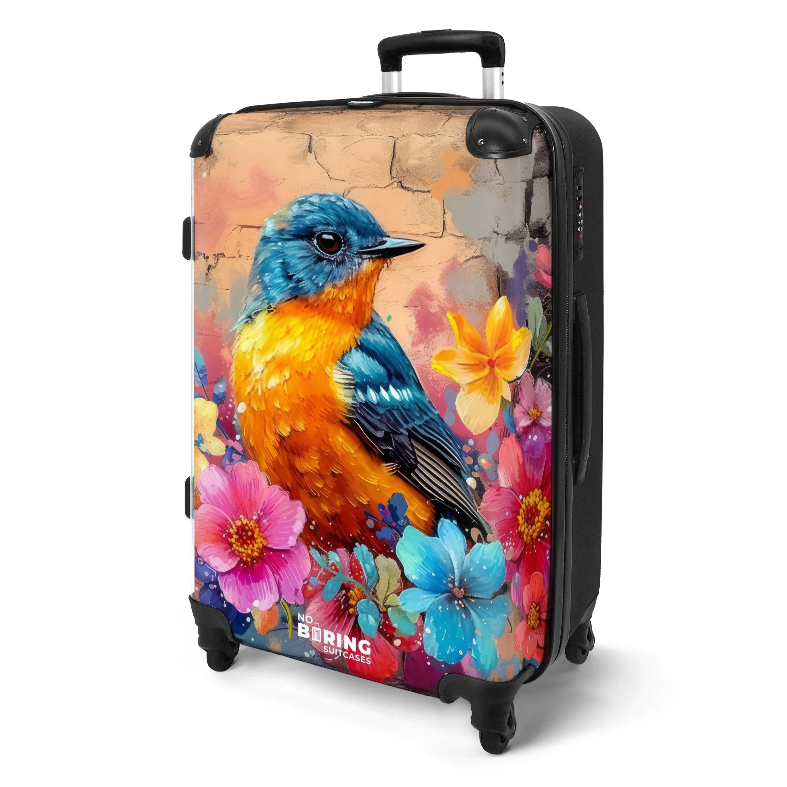 NoBoringSuitcases.com© Hartschalen-Trolley Vogel mit Blumen im günstig online kaufen