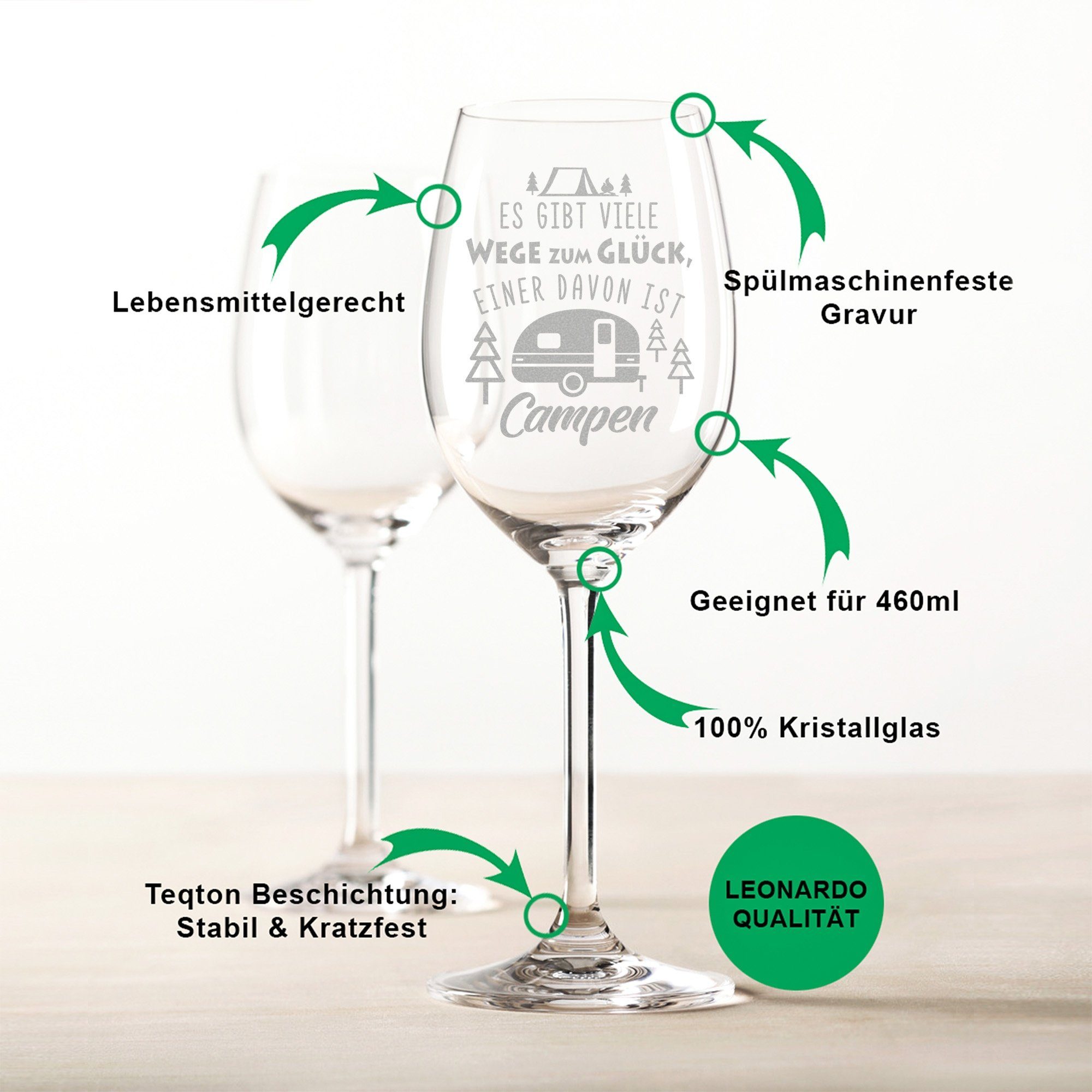 GRAVURZEILE Rotweinglas mit Gravur "Wege zum Campen" - Weinglas -, Glas, Geschenk für Familie & Freunde
