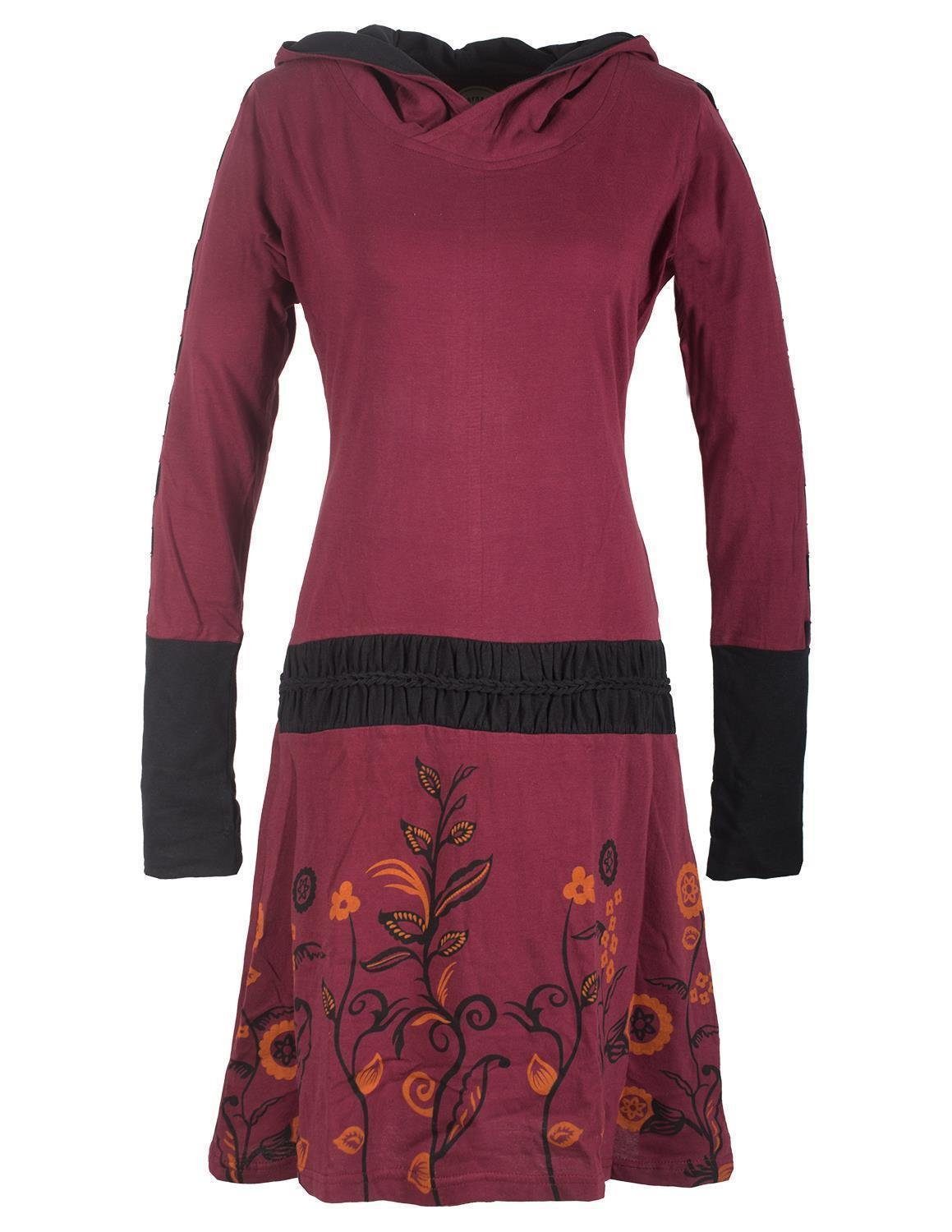 Jerseykleid Blumen Kleid mit Kapuze und geknüpftem Gürtel