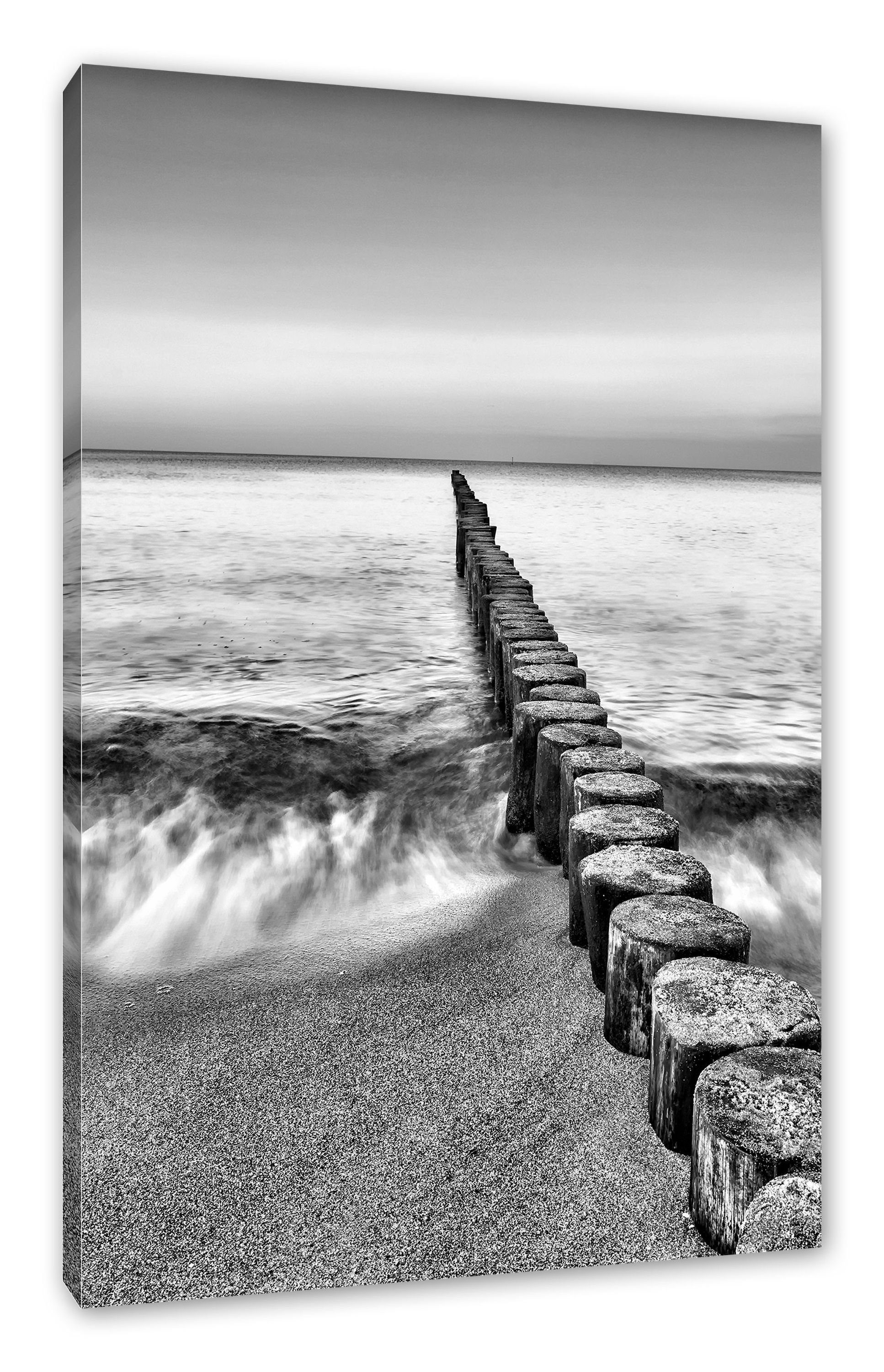 Pixxprint Leinwandbild Wellenbrecher im Meer, Wellenbrecher im Meer (1 St), Leinwandbild fertig bespannt, inkl. Zackenaufhänger