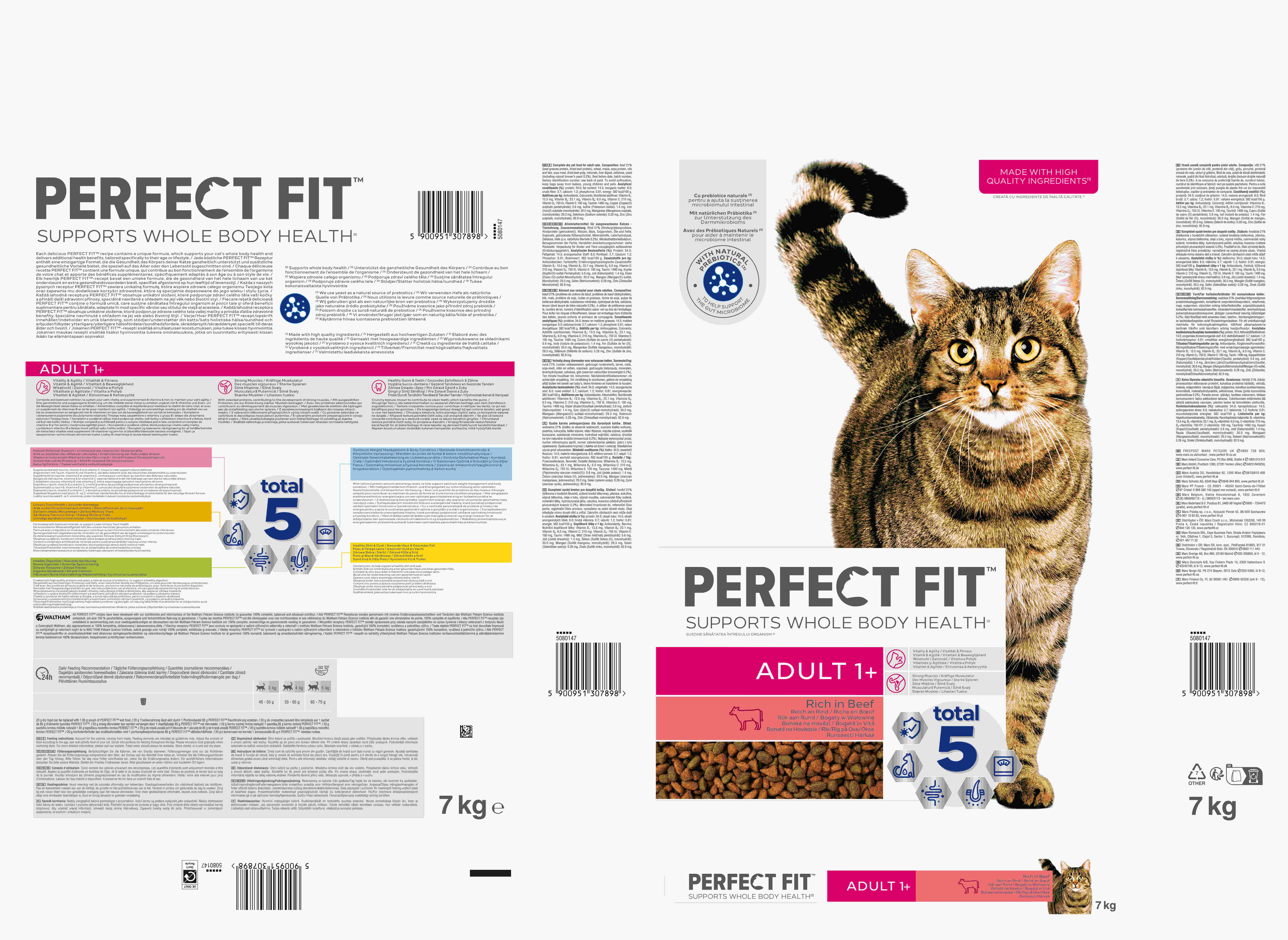 Perfect Fit PERFECT FIT™ Katze Beutel Active 1+ mit Rind 2 x 7kg, Trockenfutter für: Katze