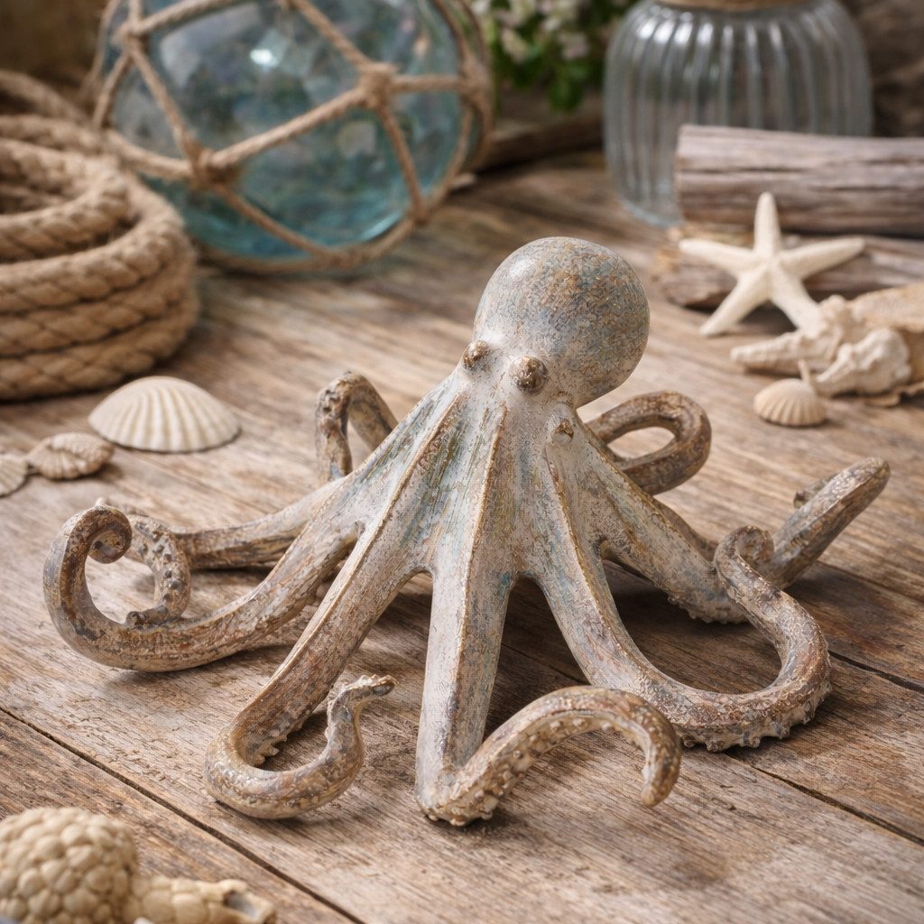 MF Tierfigur Oktopus Figur Marinus maritime Deko Skulptur braun handbemalt 32cm (1 St)