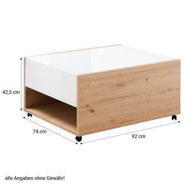 Homestyle4u Couchtisch Sofatisch Beistelltisch Holz Eiche Glas Weiß Tisch (kein Set)