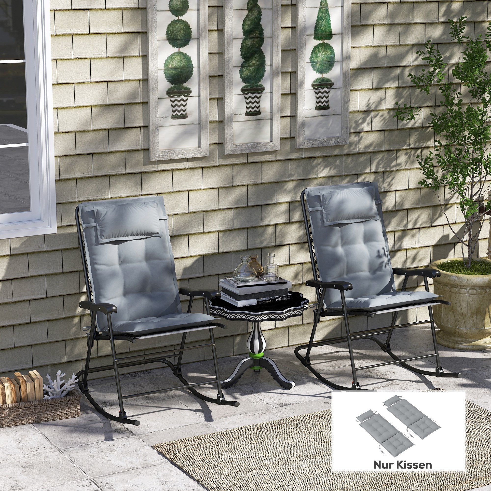 Outsunny Liegenauflage 2er Set, wasserabweisend Polsterauflage, (Auflage für Sonnenliege, 2 St., Polsterauflage), für Gartenmöbel Auflagen 50x116x5 cm, Hellgrau