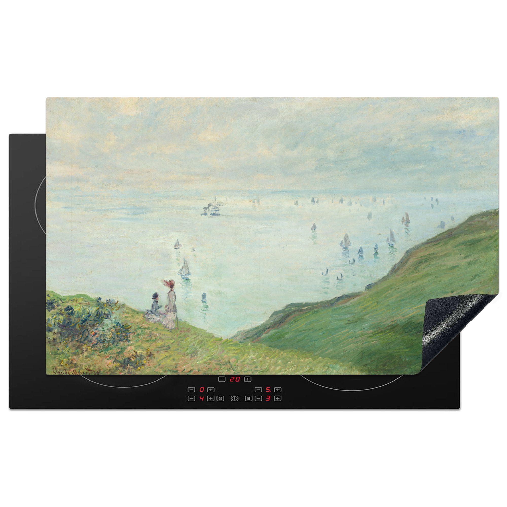 MuchoWow Herdblende-/Abdeckplatte Spaziergang an den Klippen von Pourville - Gemälde von Claude Monet, Vinyl, (1 tlg), 83x51 cm, Ceranfeldabdeckung, Arbeitsplatte für küche