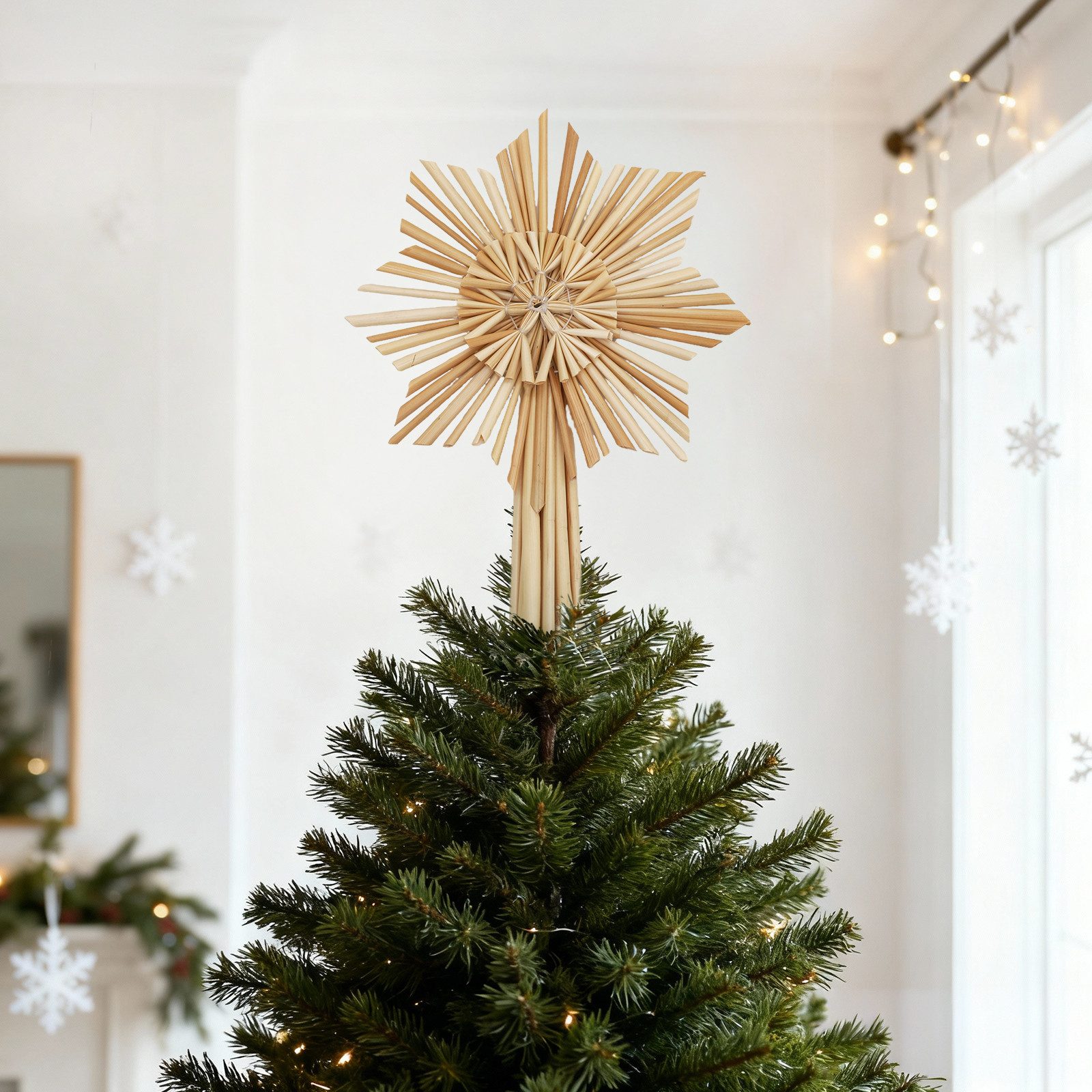 Salcar Christbaumspitze 24,5 cm Stern Christbaumspitze aus Stroh Weihnachtsbaumspitze Stern