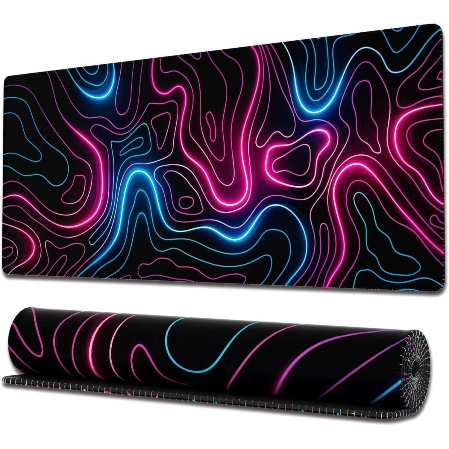 LuxusKollektion Gaming Mauspad Gaming-Mauspad XL Neon Karte Rosa/Blau