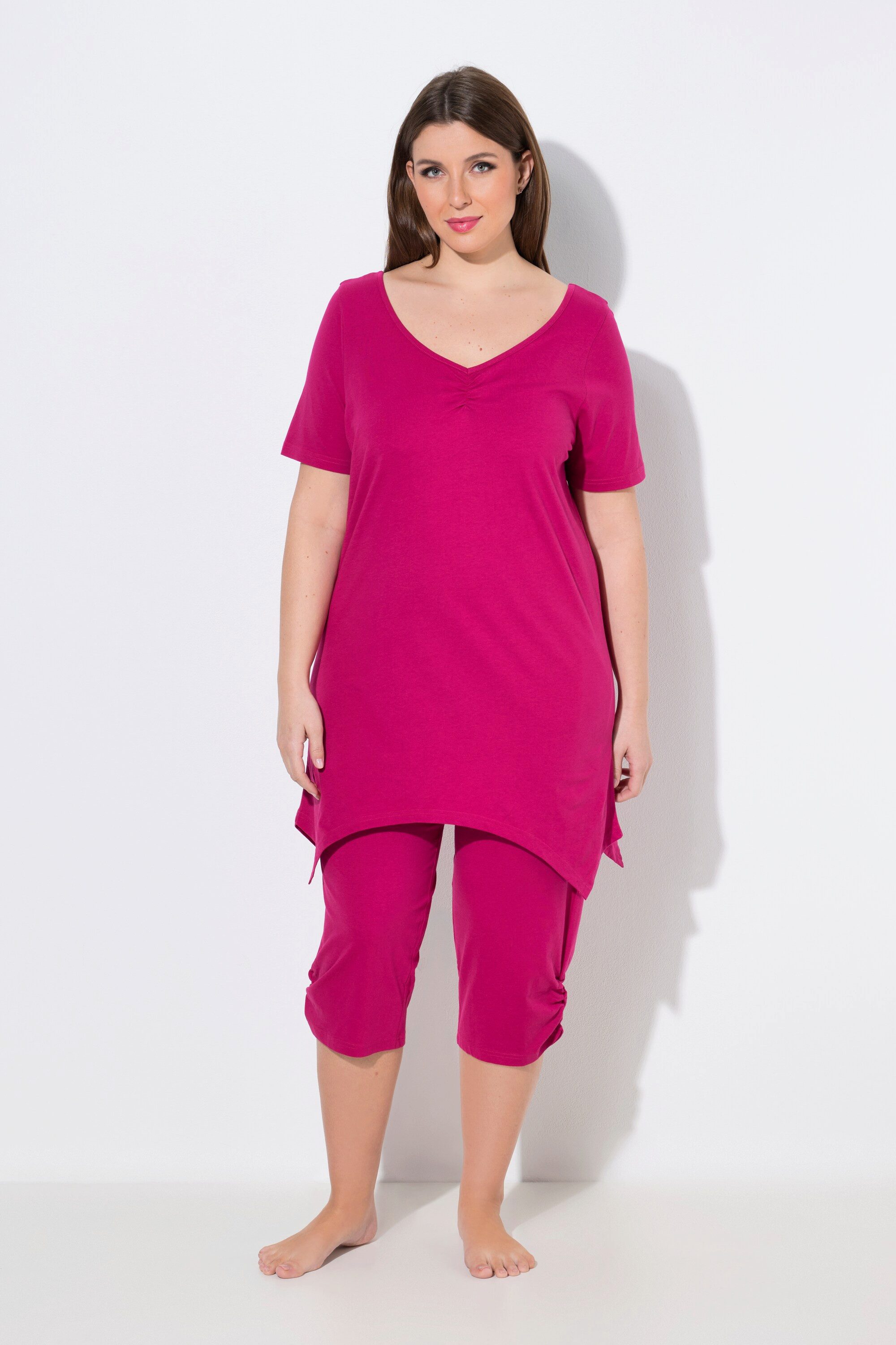 Ulla Popken Pyjama Pyjama Zipfelsaum V-Ausschnitt Halbarm
