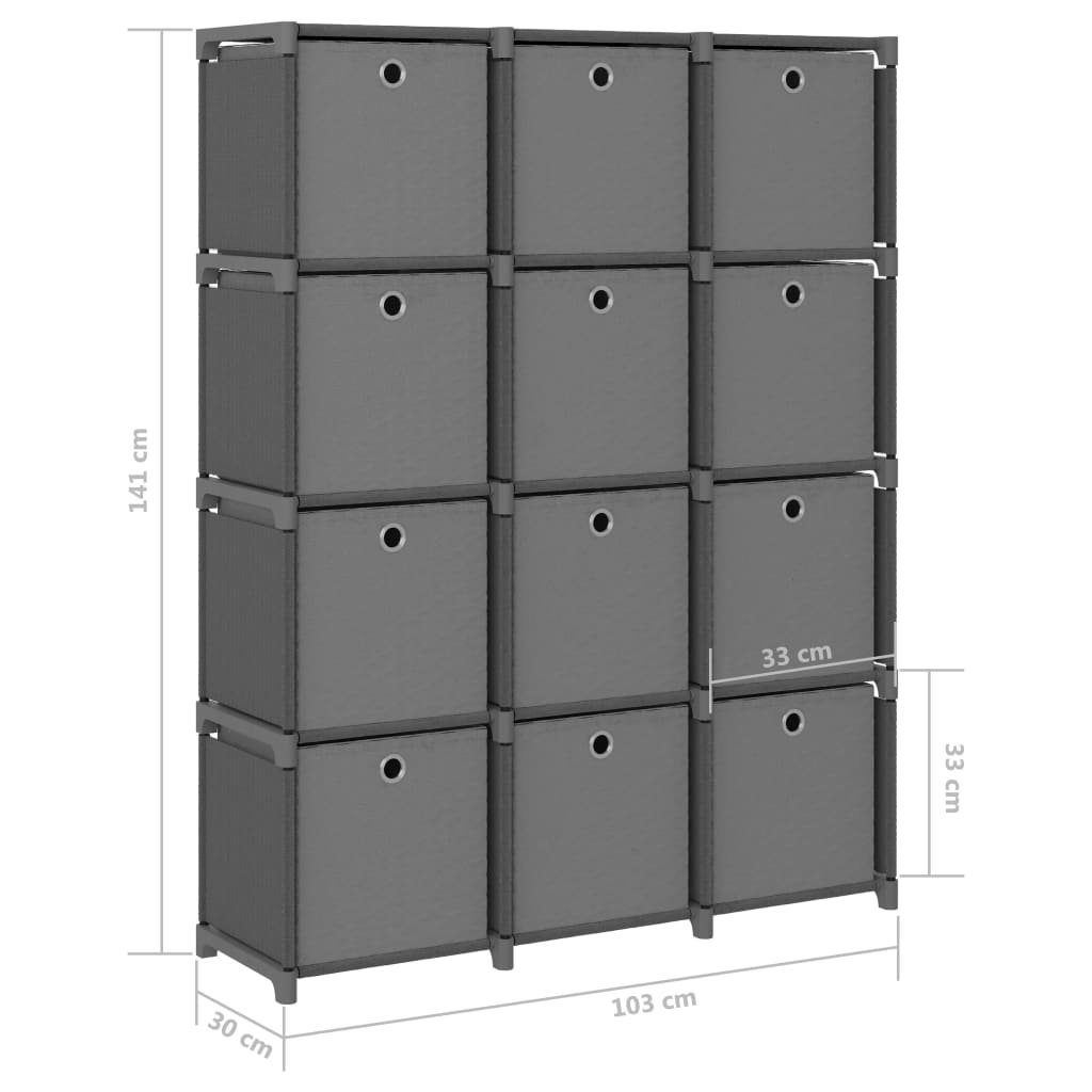 mit 12 cm Fächer Bücherregal Grau Würfel-Regal Boxen Stoff furnicato 103x30x141