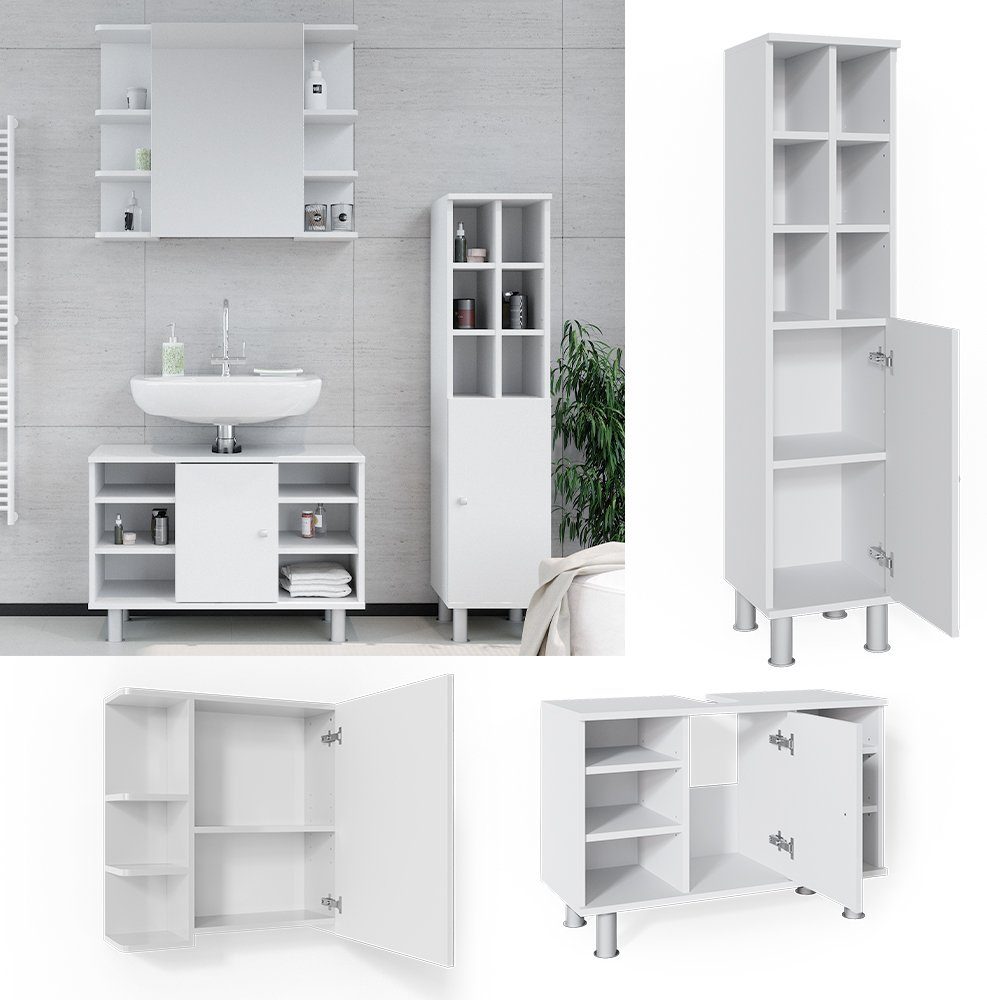 Vicco Badmöbel-Set Fynn, Weiß, 3 Teile, günstig online kaufen