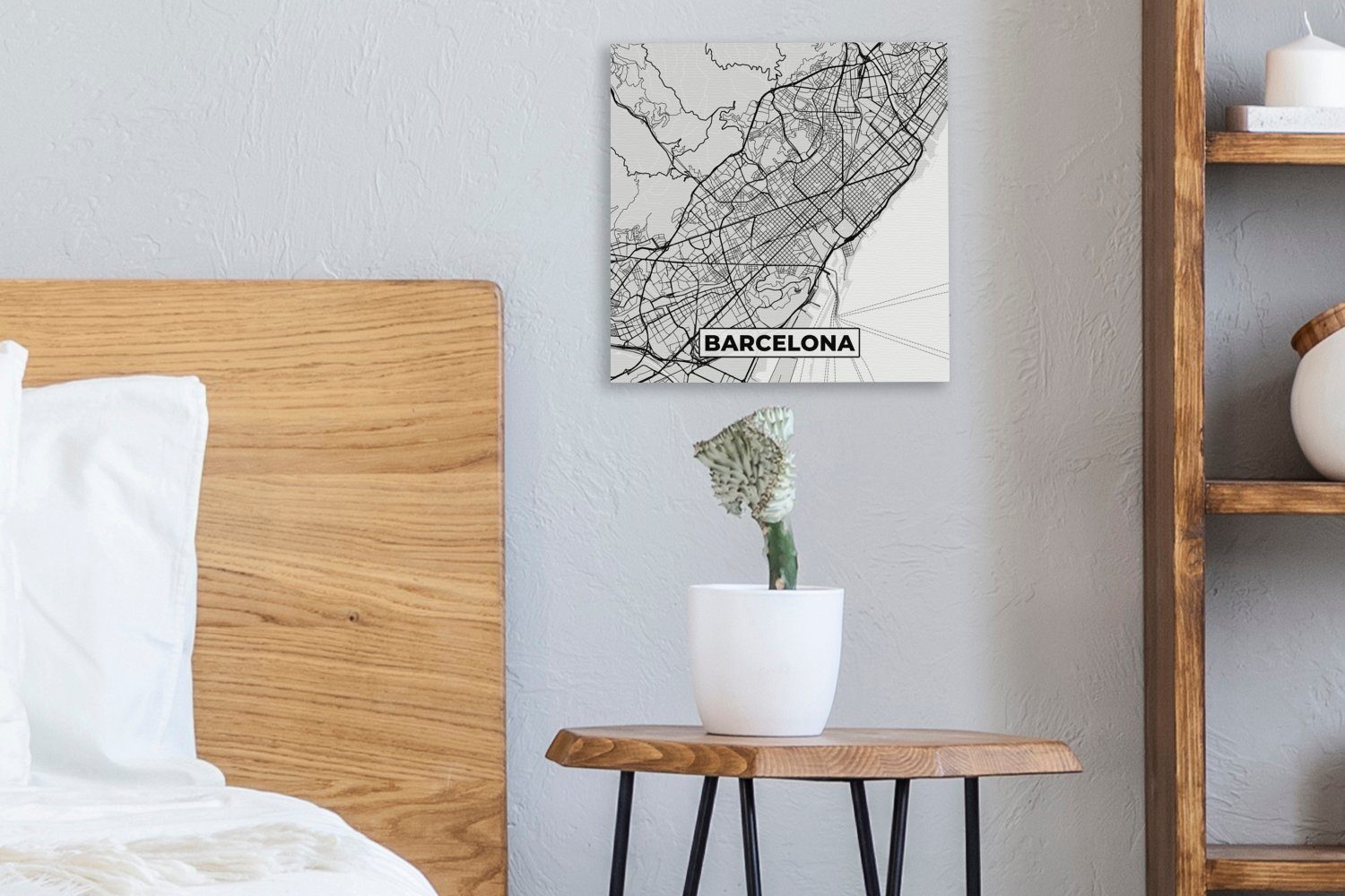Barcelona - und weiß, Karte St), Stadtplan OneMillionCanvasses® - Wohnzimmer Bilder Schlafzimmer - Schwarz Leinwand für Leinwandbild (1
