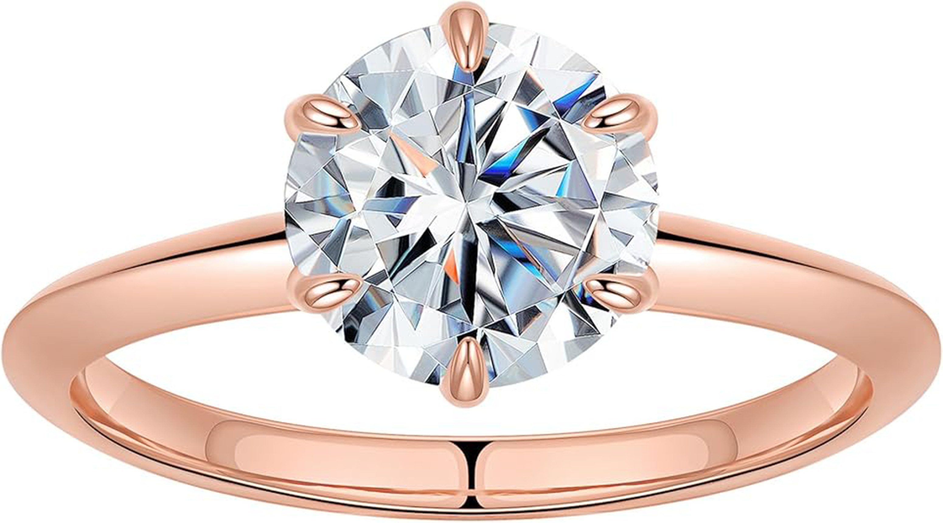 Jumpeak Verlobungsring 585 Gold, 2ct runder Diamant im Brillantschliff, Sechs-Griff-Fassung, D vs1 3ex mit IGI Zertifikat, Hochzeitsgeschenk, Jahrestage