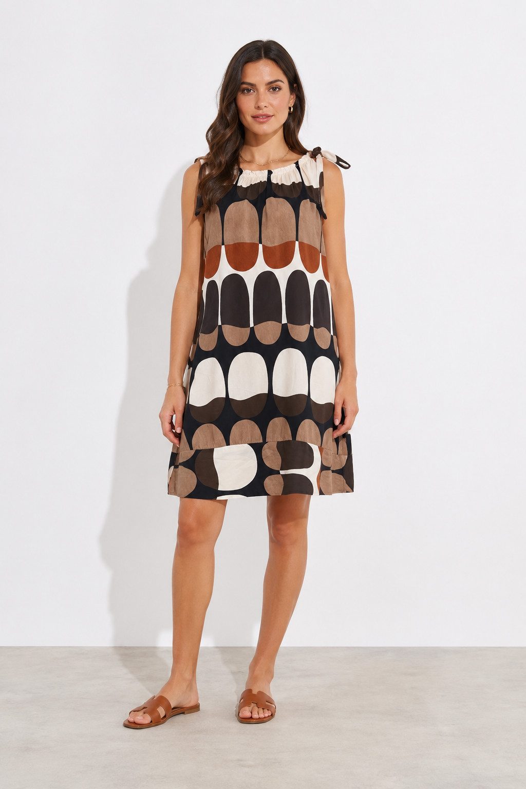 ITALY VIBES Sommerkleid - weiches Kleid mit abstraktem Print und Band - Damenkleid ONE SIZE - passend von Größen S bis L