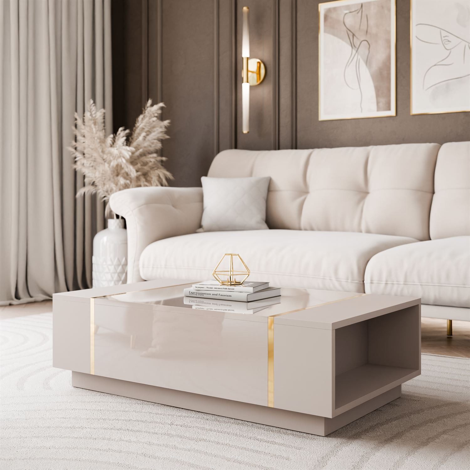 Lookway Couchtisch ONYX Kaschmir Hochglanz – Moderner Wohnzimmertisch (1x T günstig online kaufen