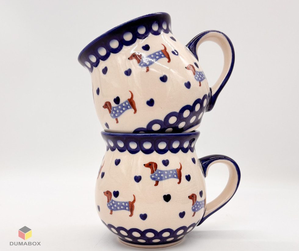 Ceramika Bolesławiecka Kalich Becher Handgefertigte Bunzlauer Keramik DACHSHUND Becher 500 ml