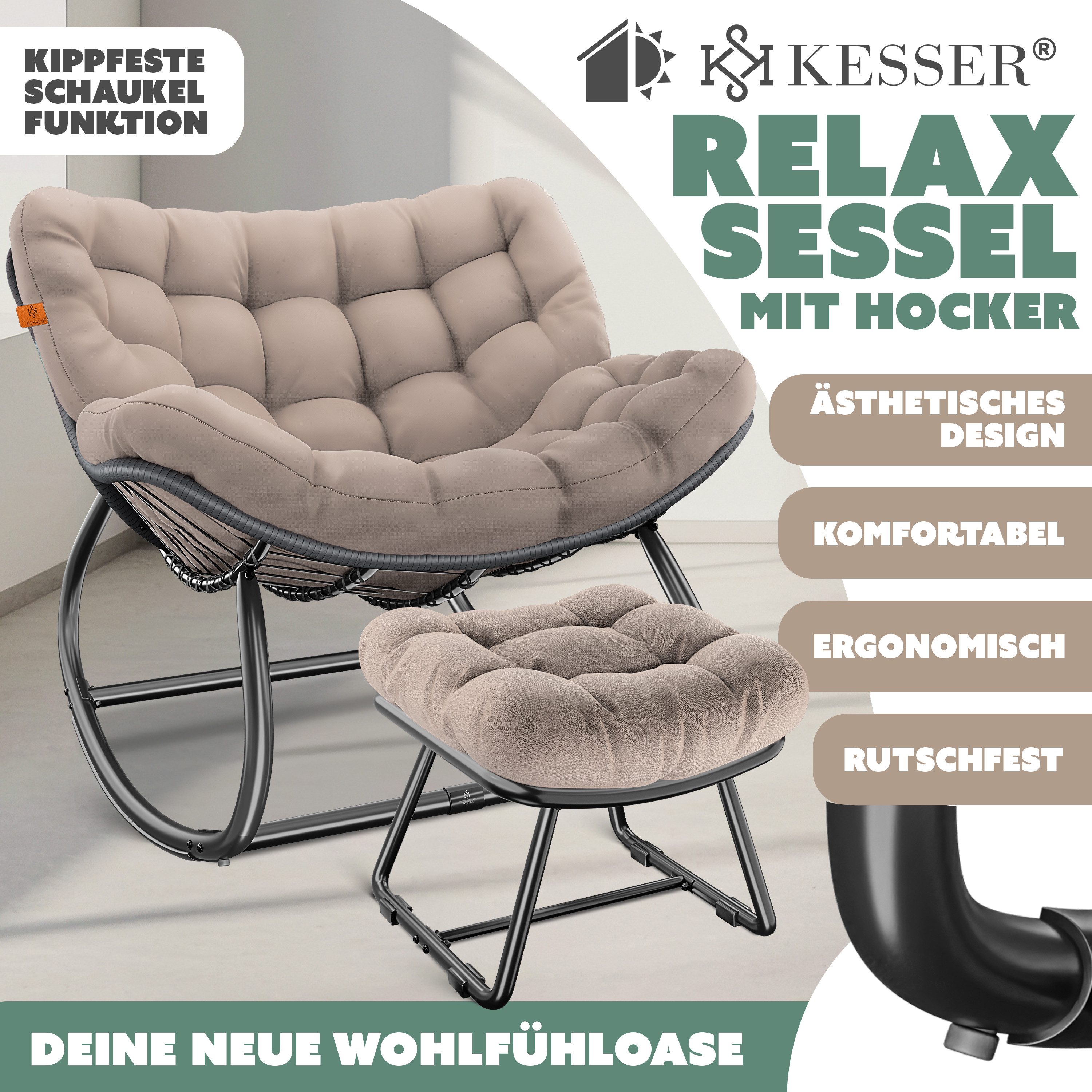 KESSER Schaukelstuhl Schaukelsessel Chillexer Pro mit Fußstütze für drinnen günstig online kaufen