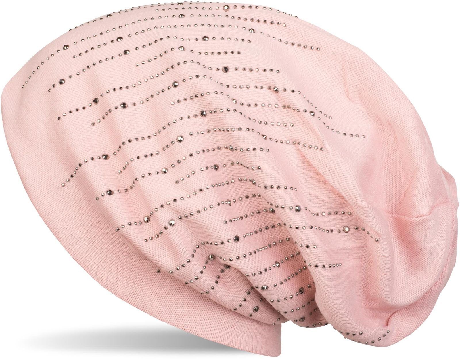 Strass (1-St) Streifen Beanie Beanie mit Rose styleBREAKER