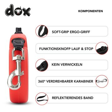 DDOXX Rollleine Reflektierende Roll-Leine, ausziehbar, Rot L 5 M Bis 50 Kg