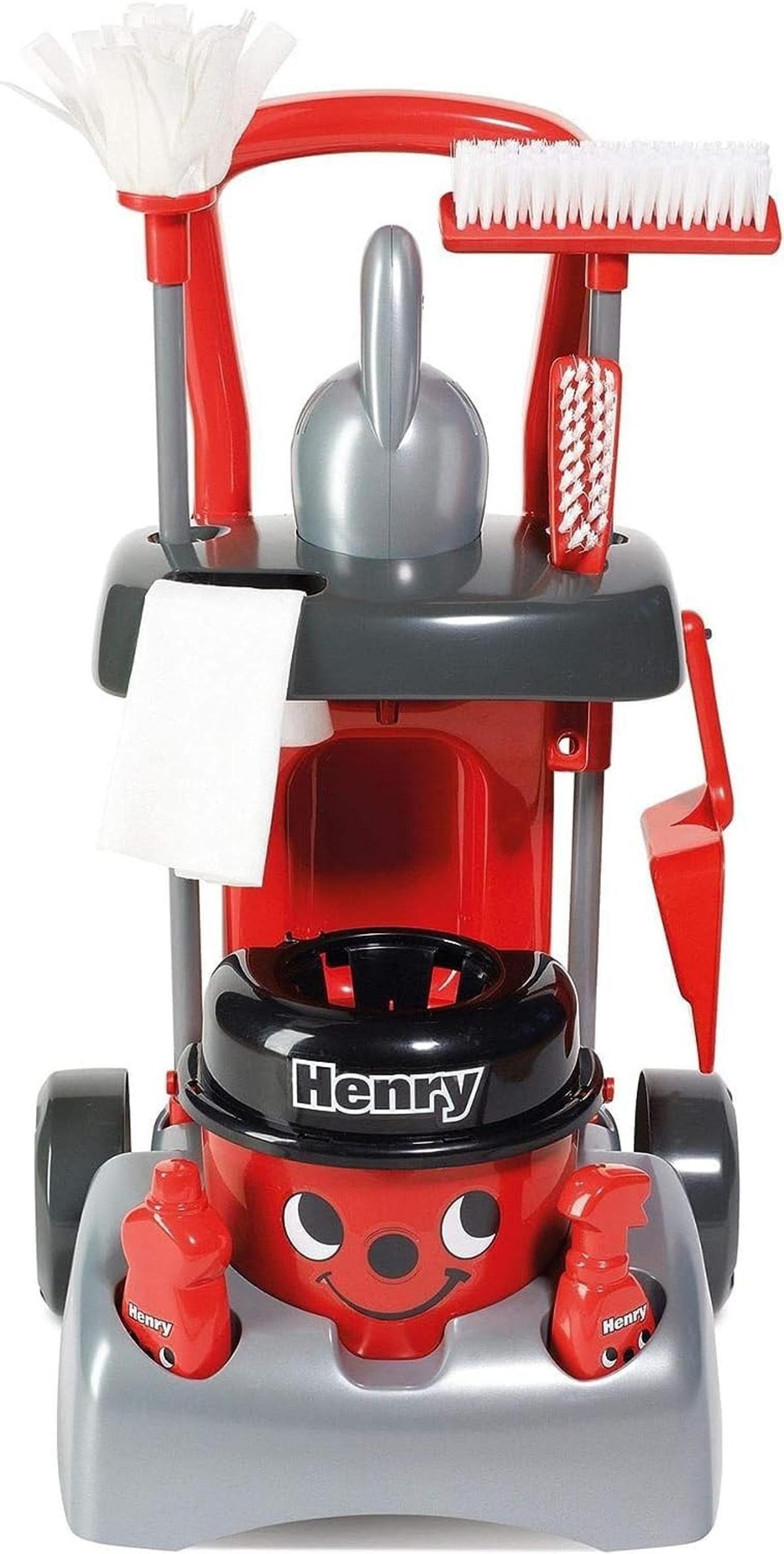 Casdon Kinder-Staubsauger Casdon Henry Deluxe Putzwagen Rotes Spielset Reinigungswagen-Set 3+