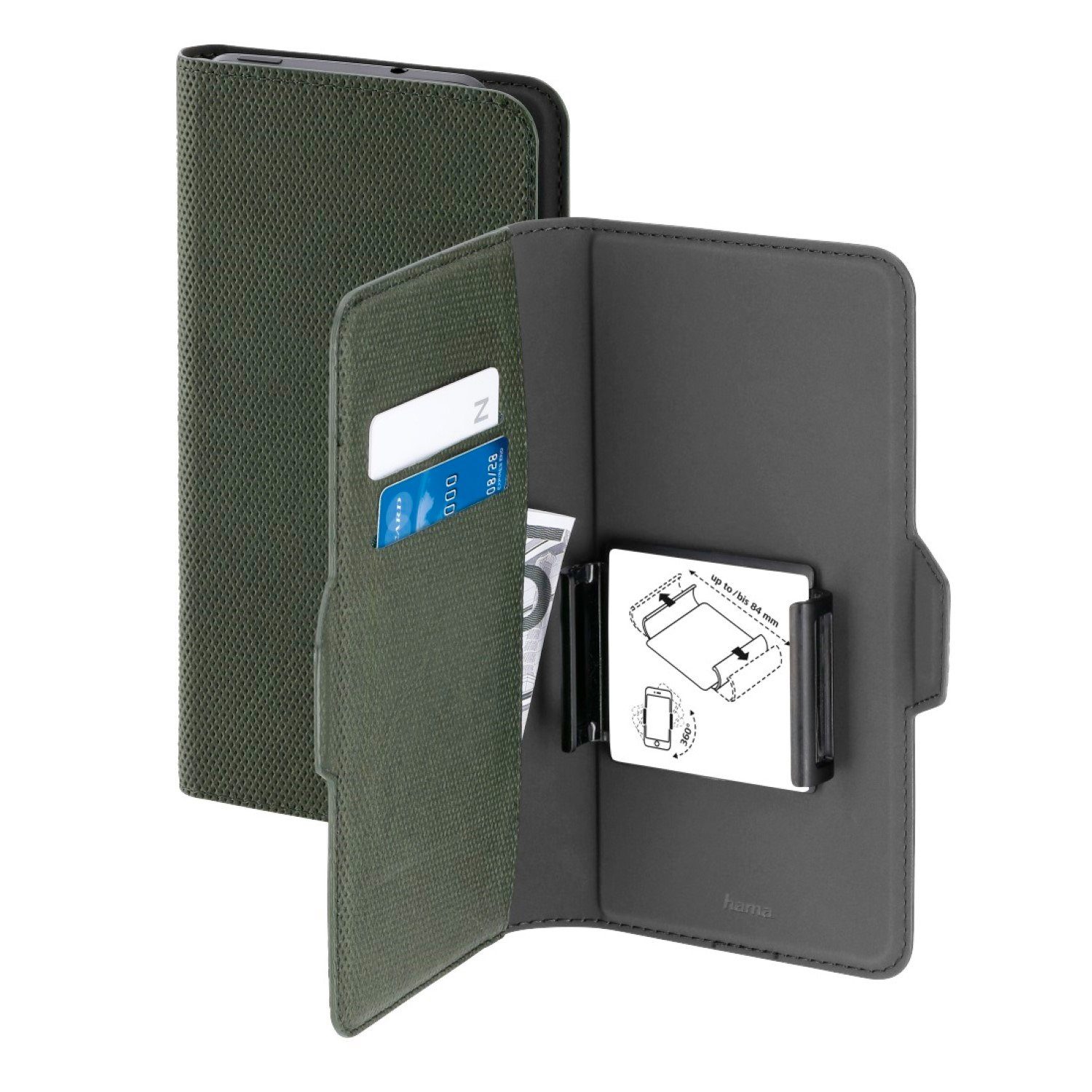 Hama Handyhülle Universal Booklet 4,7" bis 5,1" Klapp-Tasche Grün, Schutz-Hülle Case Bag Book-Cover Etui Kartenfach Magnet-Verschluss