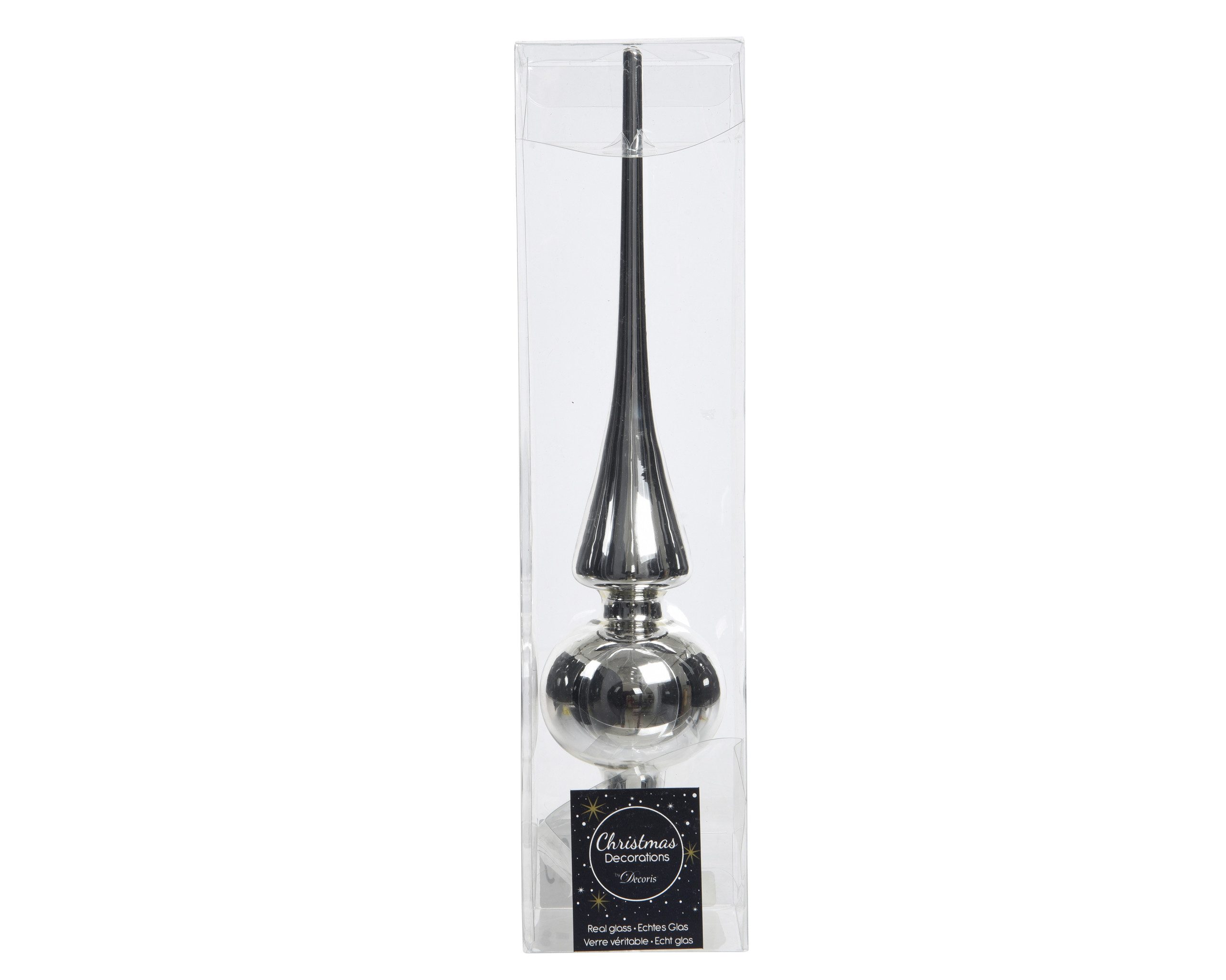 Kaemingk Christbaumspitze, Christbaumspitze Glas 26cm silber glänzend