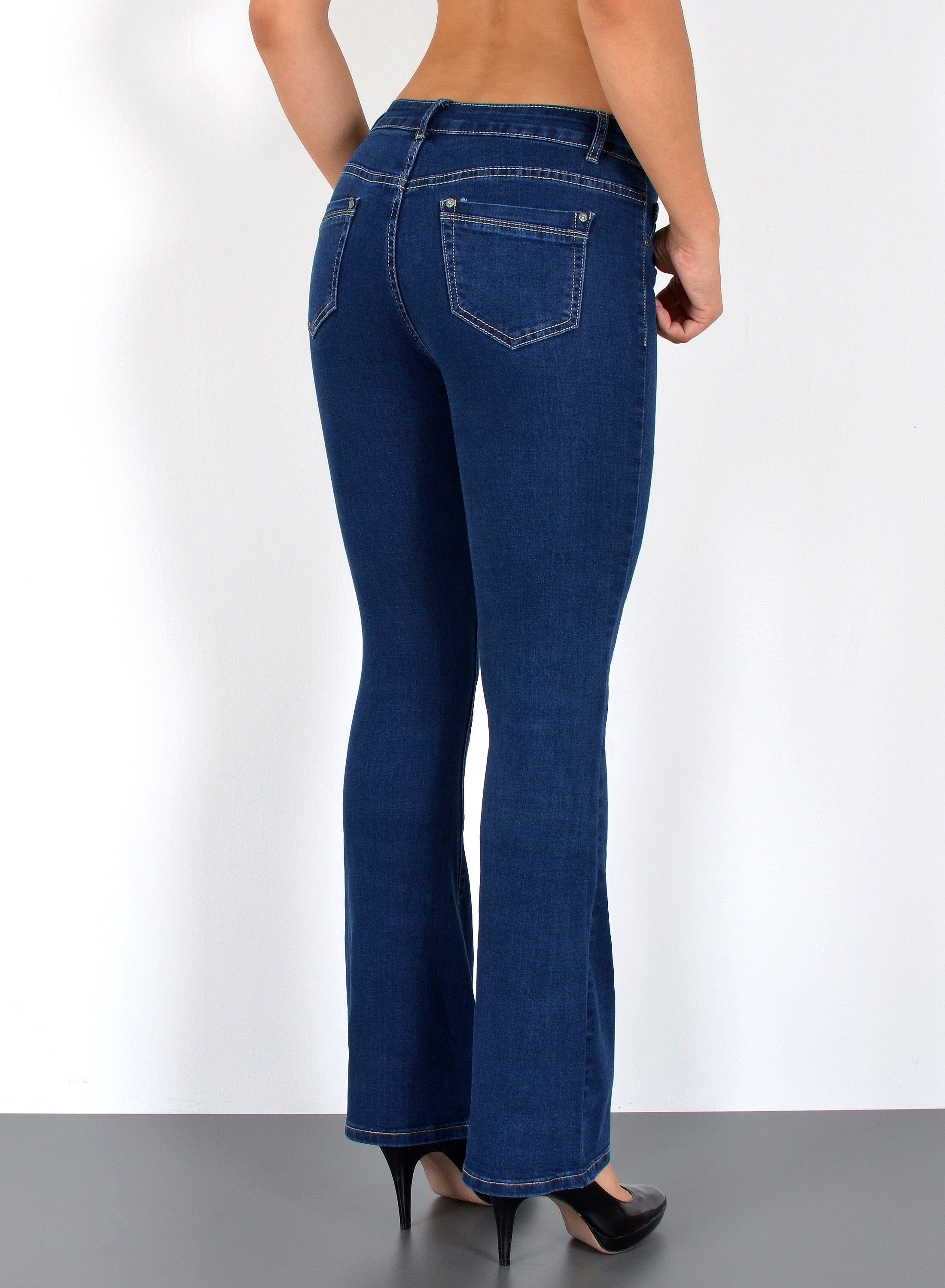 ESRA Bootcut-Jeans Damen Schlagjeans mit weitem Bein und Stretch bis Große Größen B5 Flared Jeans Damen Bootcut Hose Stretch-Jeans mit Schlag
