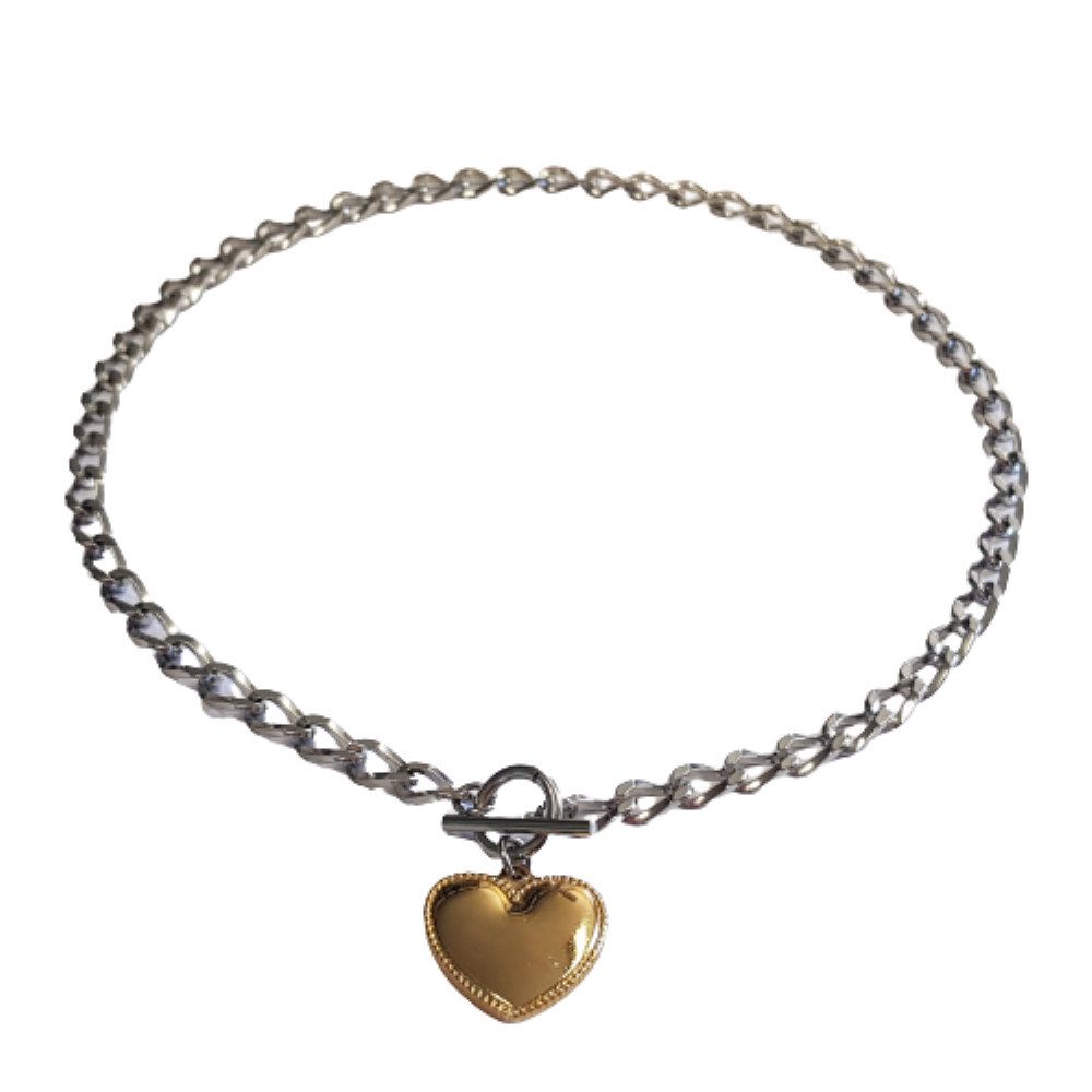 Ketten-Set Kette mit goldenem Herz silber aus Edelstahl Damen