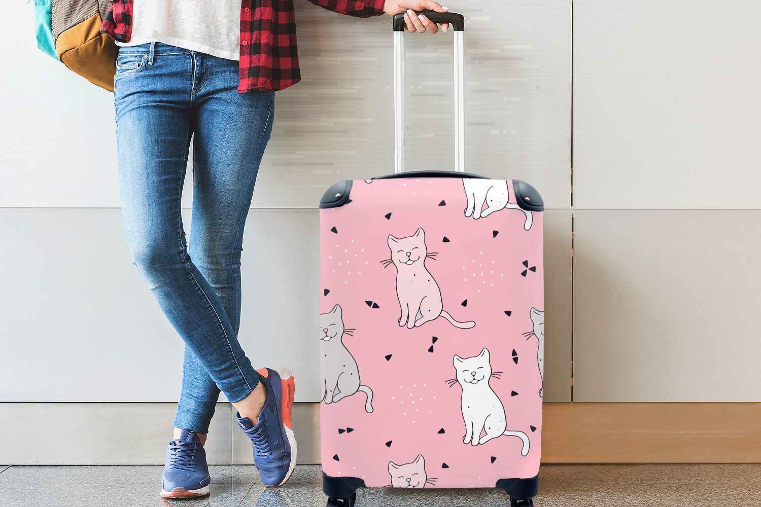 Ferien, Design, Haustiere Katze - Mädchen Reisekoffer Rollen, mit Handgepäckkoffer - Trolley, - rollen, Reisetasche 4 MuchoWow für Handgepäck
