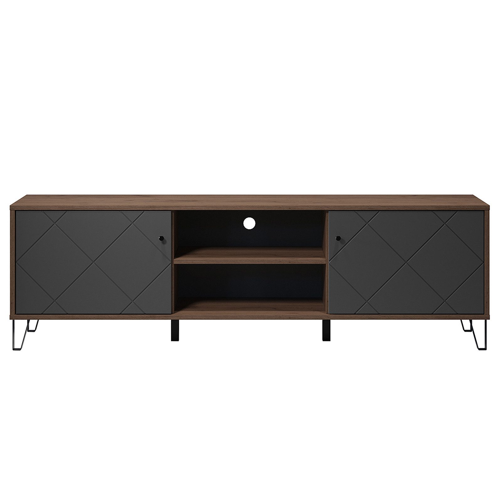 trendteam Lowboard, Fernseheschrank Schrank Sideboard Braun/Graphitfarbig 183x56x40cm