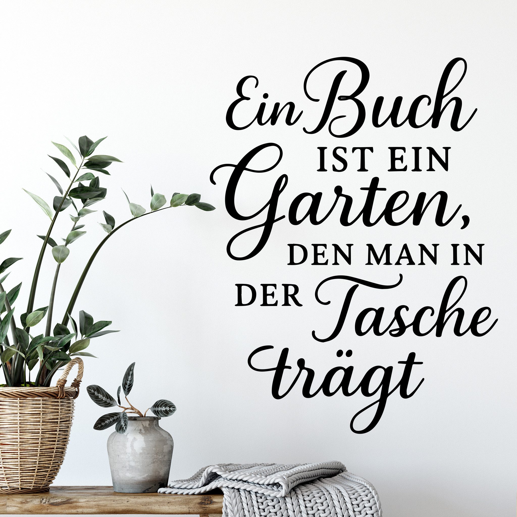 Sunnywall Wandspruch Wandtattoo Buch-Zitat – Ein Buch ist ein Garten - Bookish Spruch, selbstklebend, konturgeschnitten