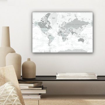OneMillionCanvasses® Leinwandbild Weltkarte - Weiß - Grau - Erde, (1 St), Wandbild Leinwandbilder, Aufhängefertig, Wanddeko, 30x20 cm